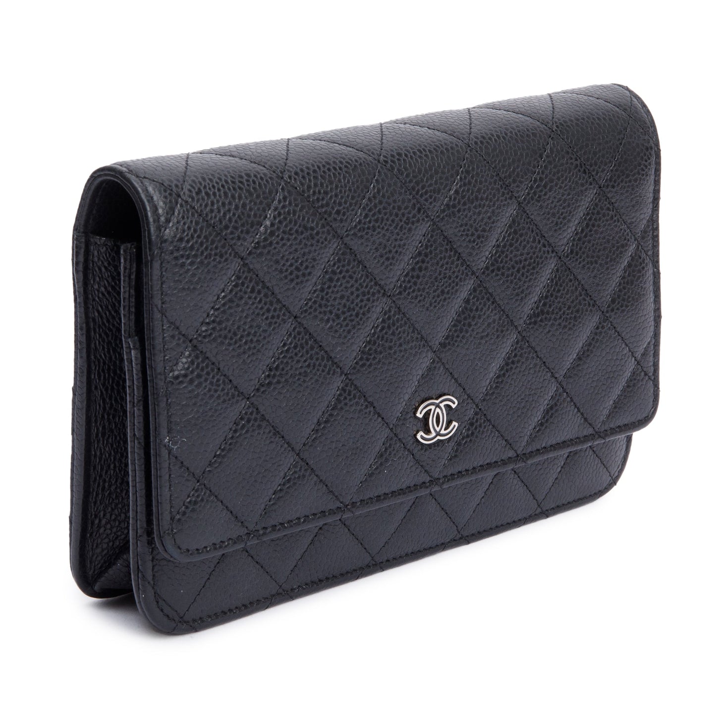 Chanel Black Quilted Caviar Leather Classic Wallet on Chain
