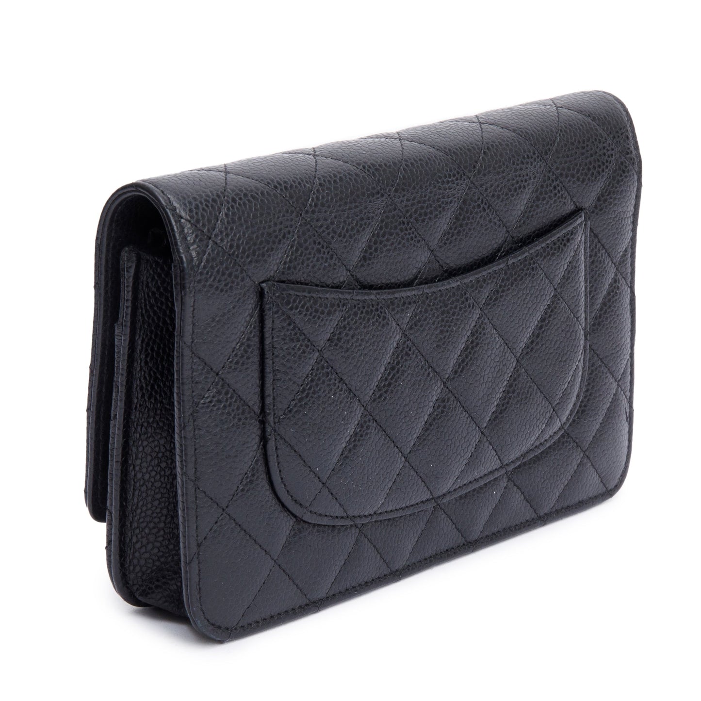 Chanel Black Quilted Caviar Leather Classic Wallet on Chain
