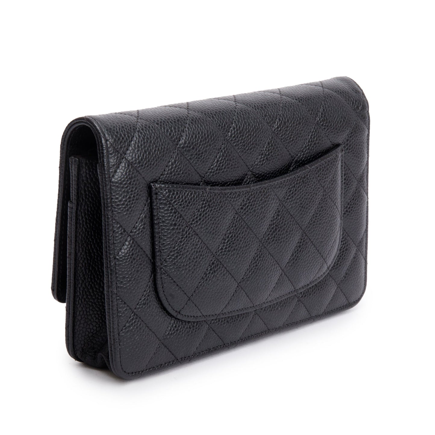 Chanel Black Quilted Caviar Leather Classic Wallet on Chain