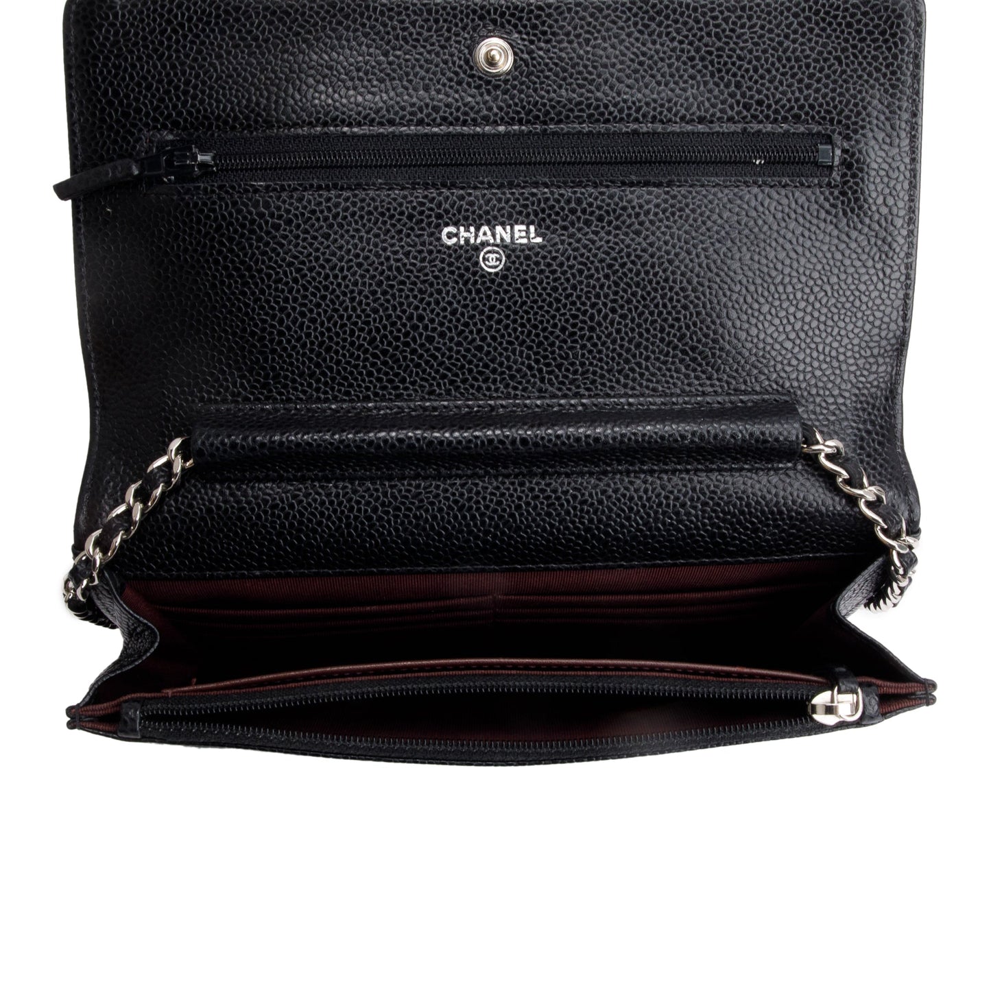 Chanel Black Quilted Caviar Leather Classic Wallet on Chain