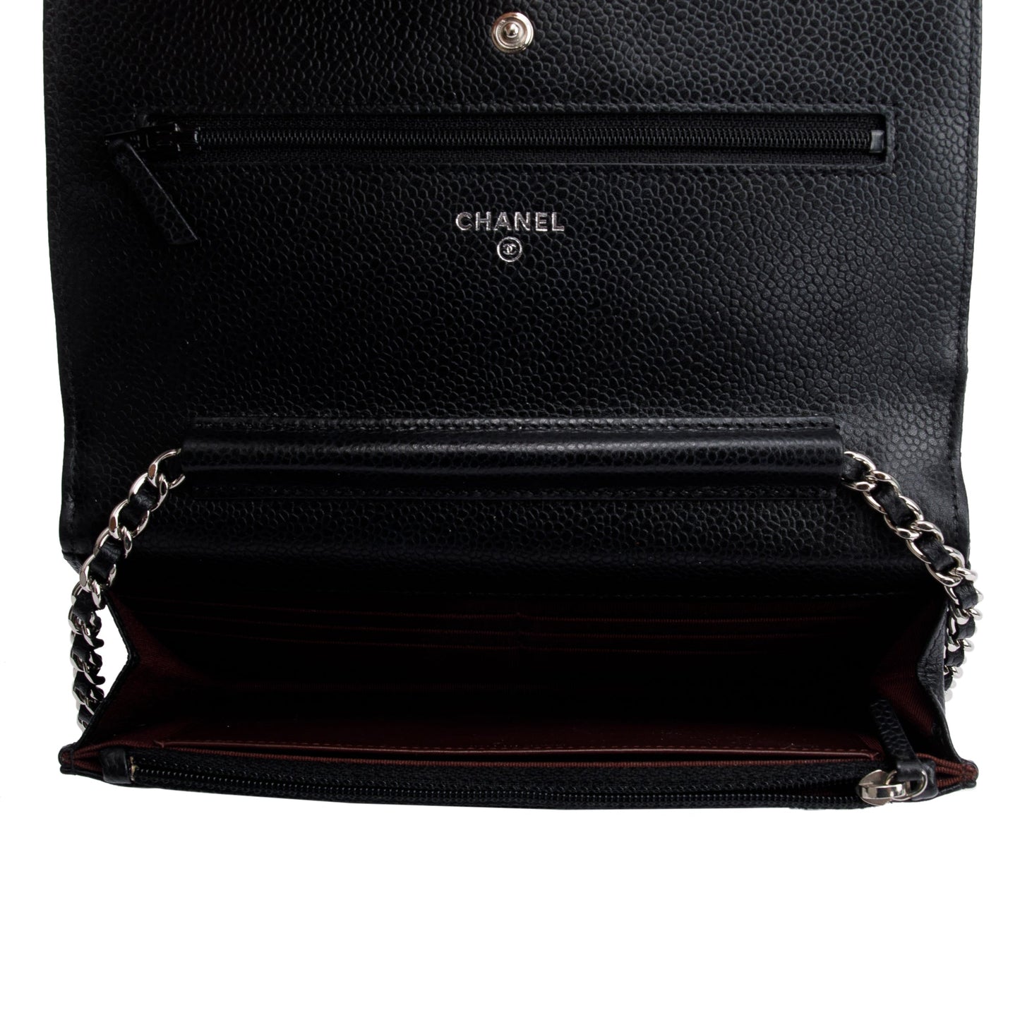Chanel Black Quilted Caviar Leather Classic Wallet on Chain