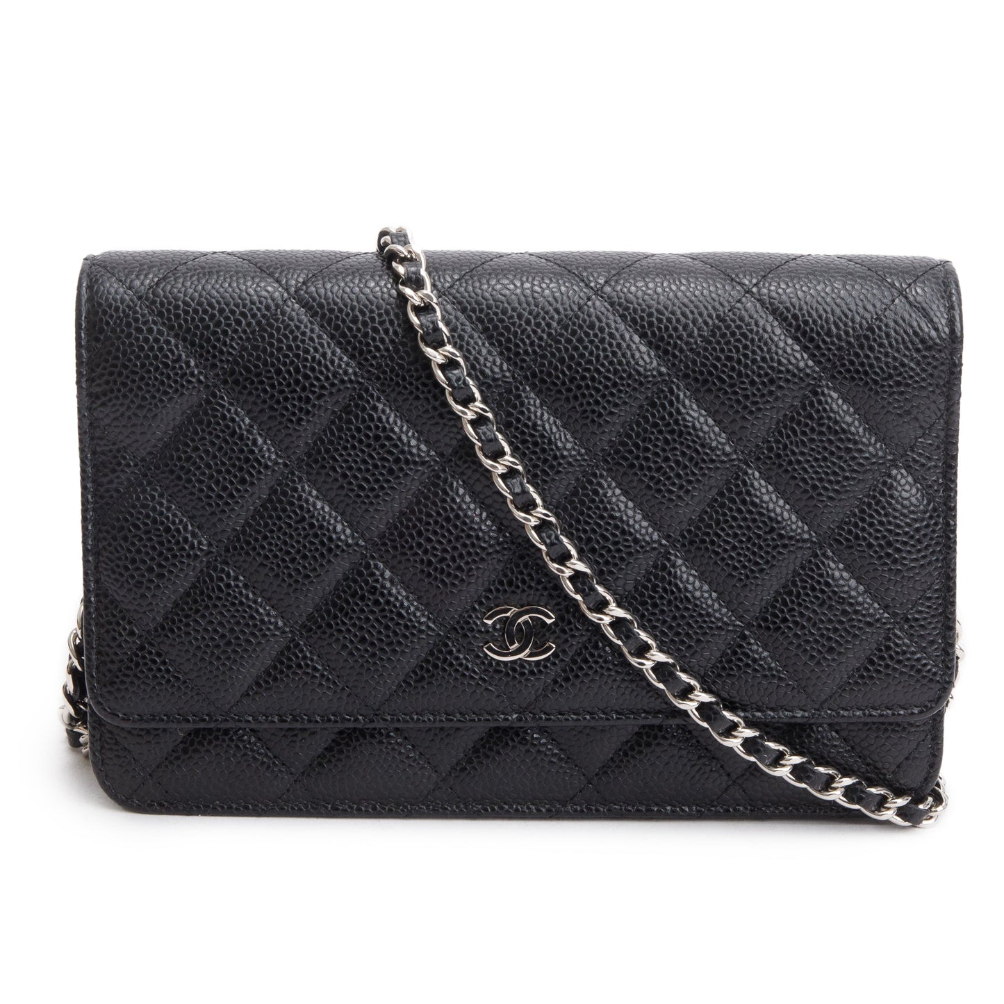 Chanel Black Quilted Caviar Leather Classic Wallet on Chain
