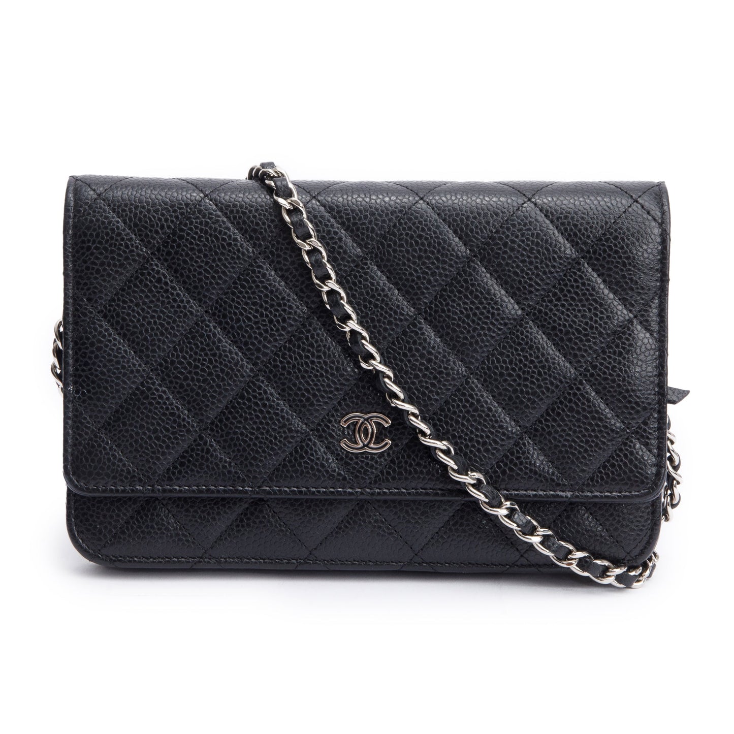Chanel Black Quilted Caviar Leather Classic Wallet on Chain