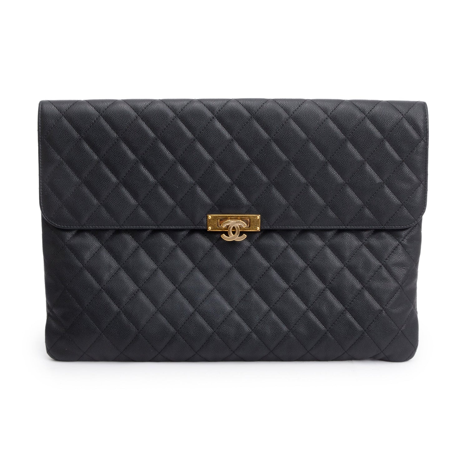 Chanel Black Quilted Caviar Leather Golden Class O-Case Clutch