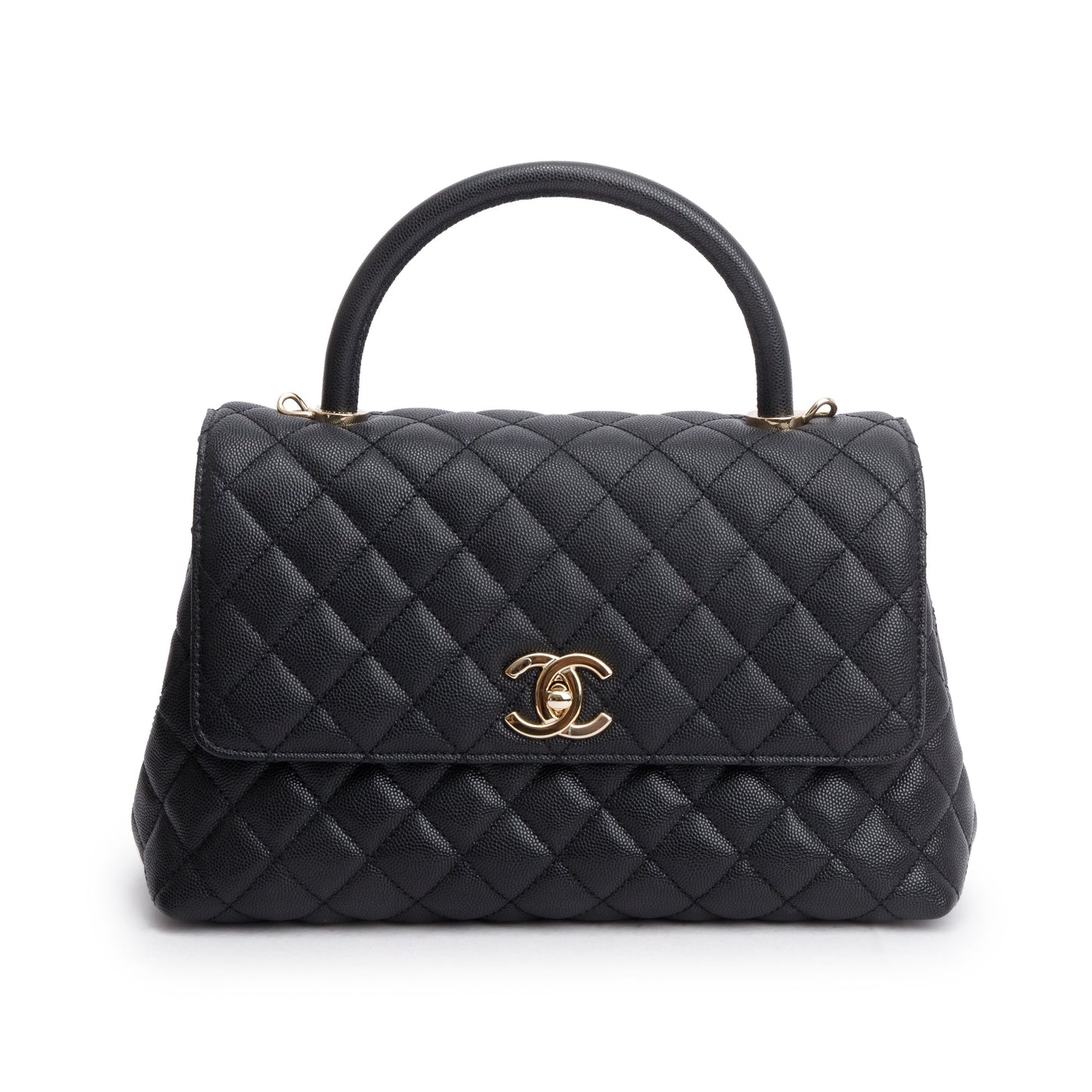 Chanel Black Quilted Caviar Leather Large Flap Top Handle Bag