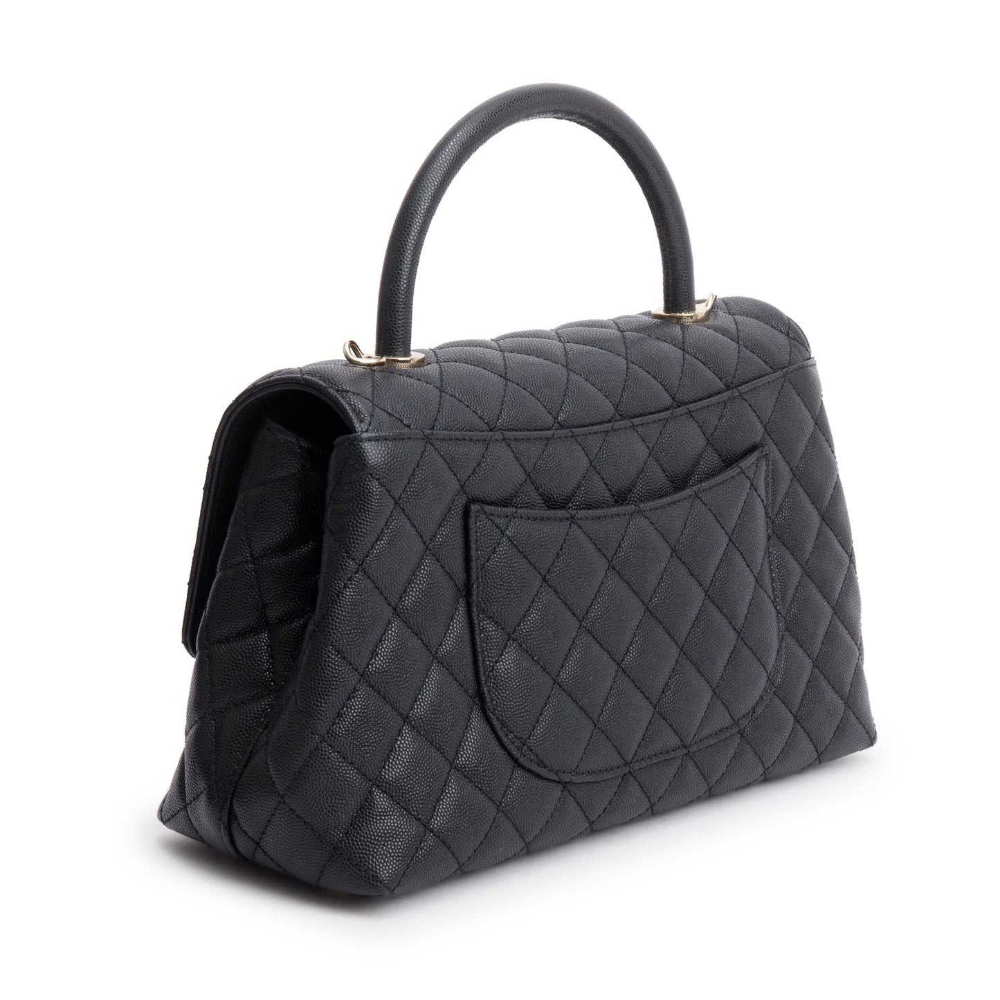 Chanel Black Quilted Caviar Leather Large Flap Top Handle Bag
