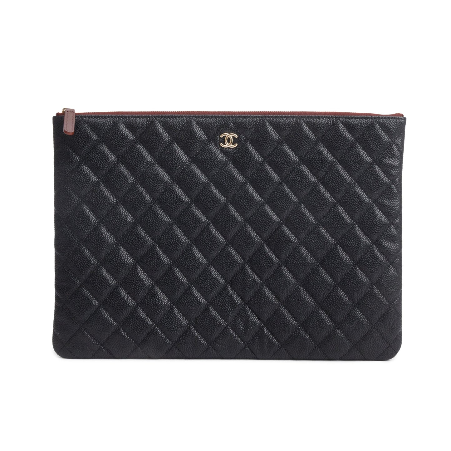 Chanel Black Quilted Caviar Leather Large O-Case Clutch