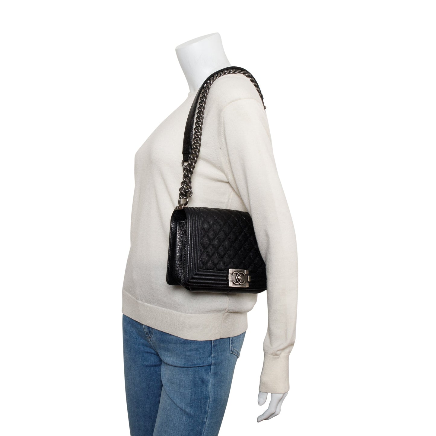 Chanel Black Quilted Caviar Leather Medium Boy Bag