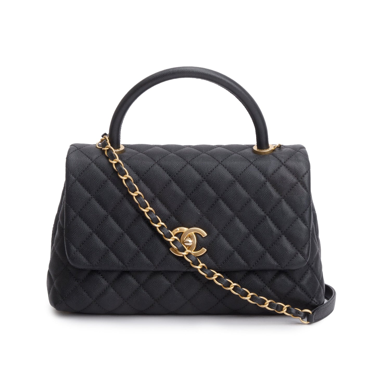 Chanel Black Quilted Caviar Leather Medium Coco Handle Bag
