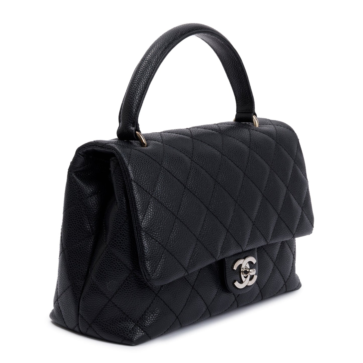 Chanel Black Quilted Caviar Leather Medium Kelly Top Handle Bag