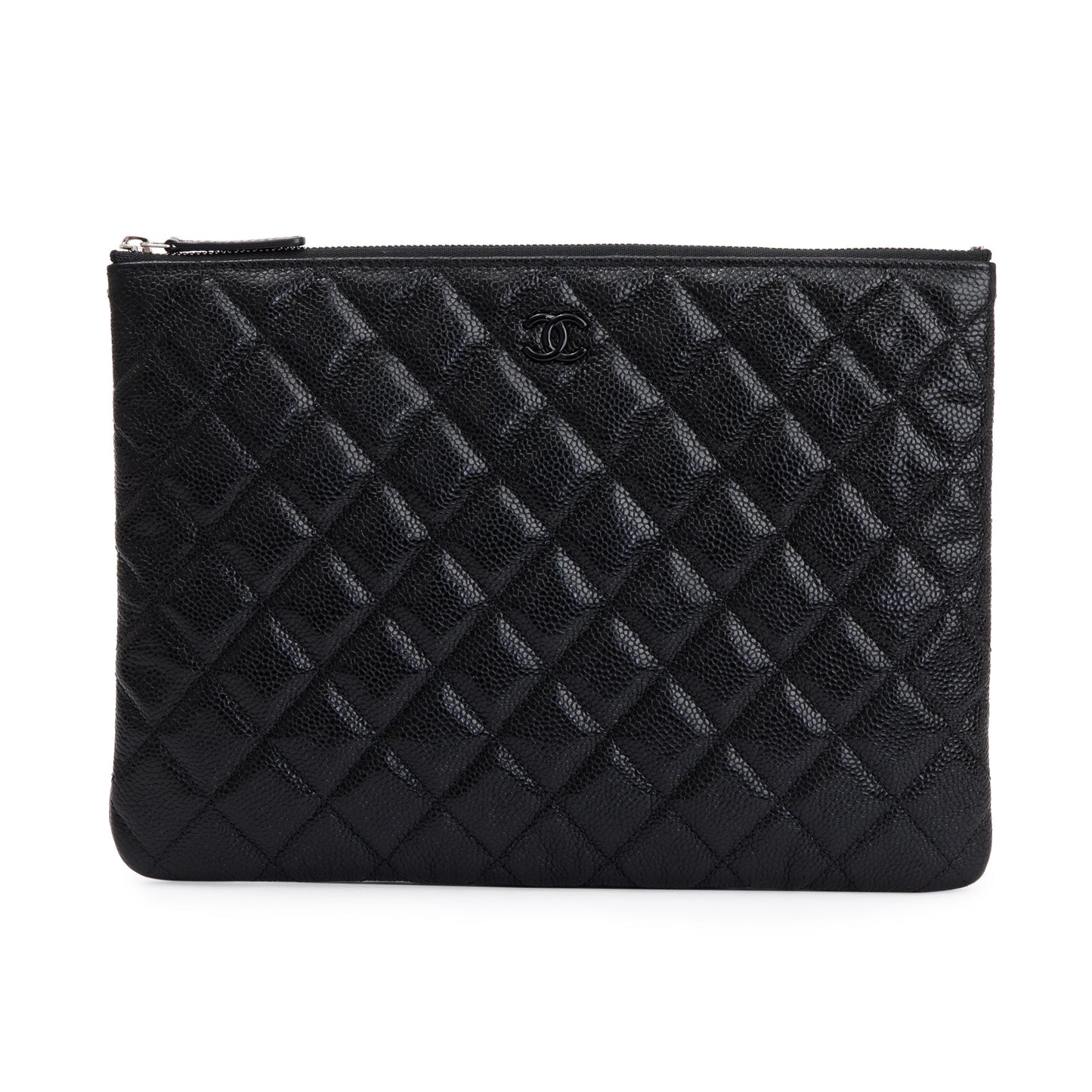 Chanel Black Quilted Caviar Leather Medium O-Case Clutch