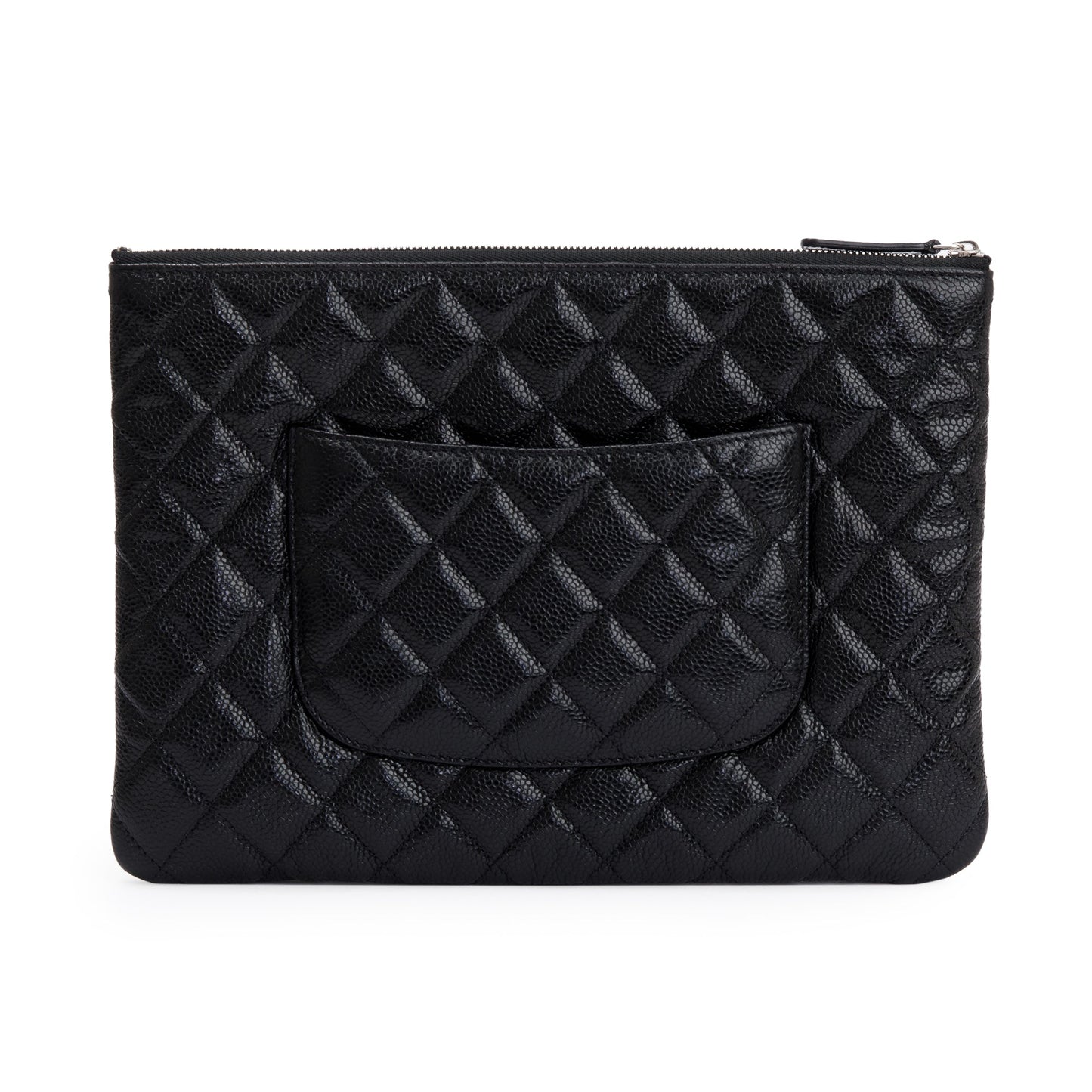 Chanel Black Quilted Caviar Leather Medium O-Case Clutch