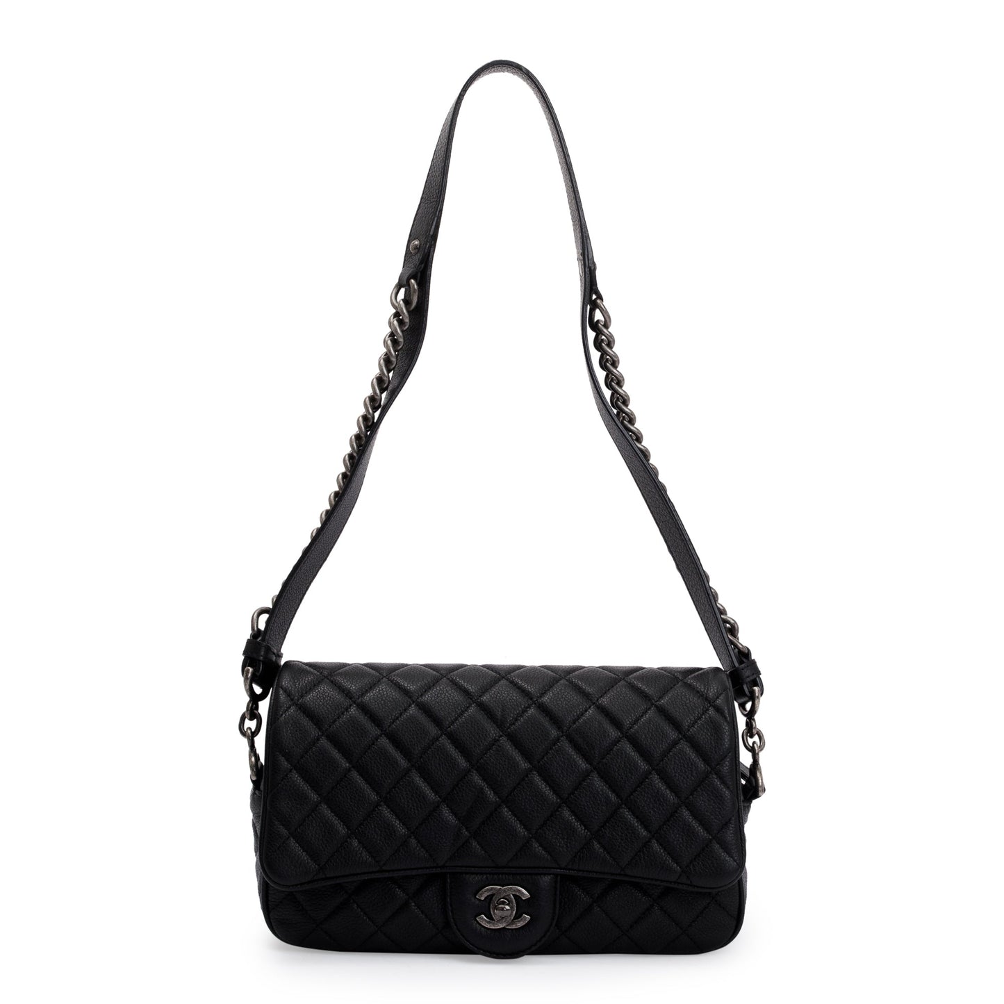 Chanel Black Quilted Caviar Leather Small Casual Rock Flap Bag