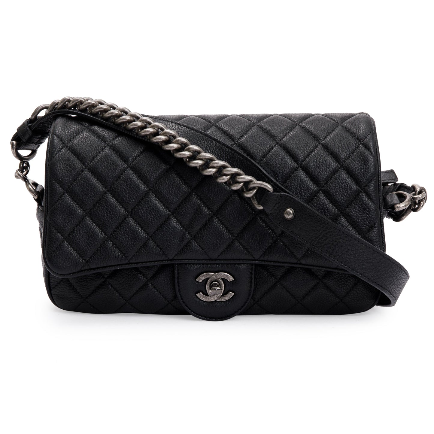 Chanel Black Quilted Caviar Leather Small Casual Rock Flap Bag
