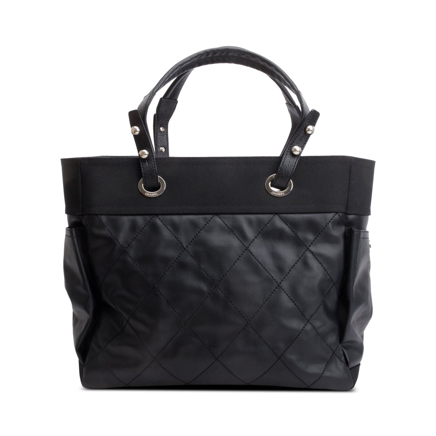 Chanel Black Quilted Coated Canvas Large Paris Biarritz Tote