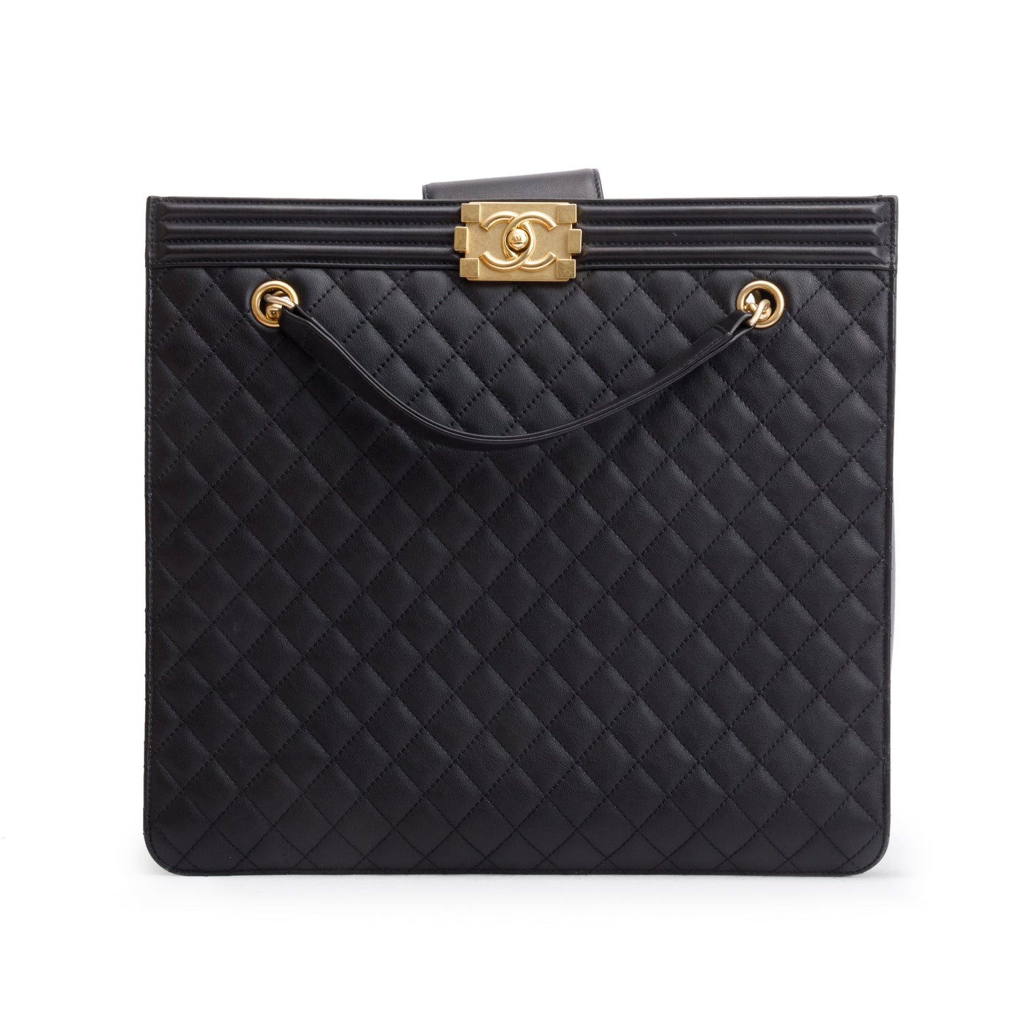 Chanel Black Quilted Lambskin Leather Boy Shopping Tote