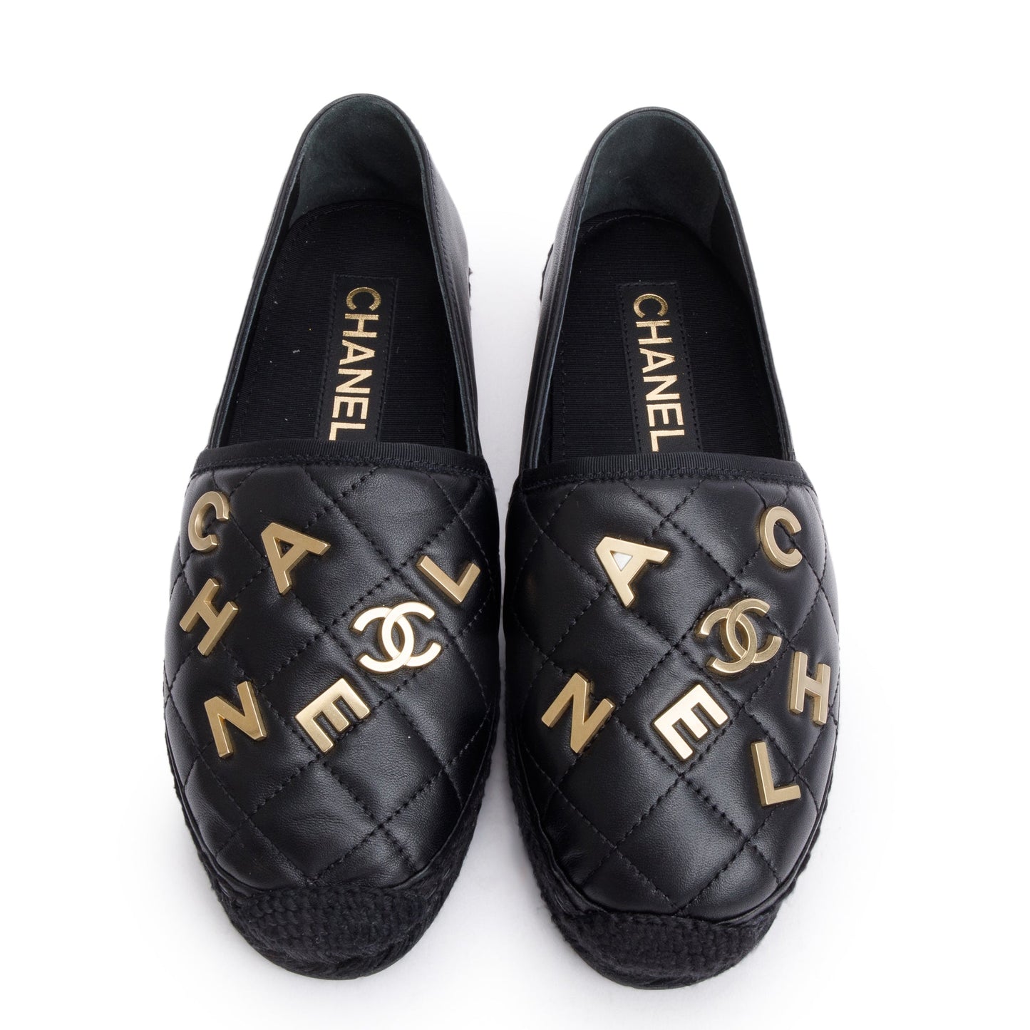 Chanel Black Quilted Lambskin Leather CC Logo Espadrilles, Size 36