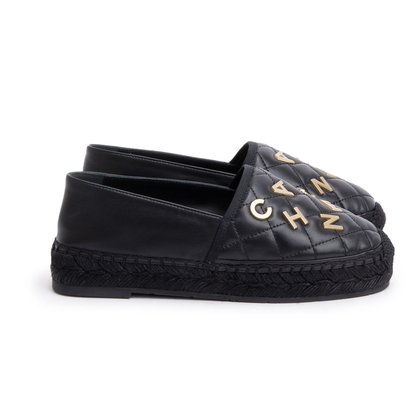 Chanel Black Quilted Lambskin Leather CC Logo Espadrilles, Size 36