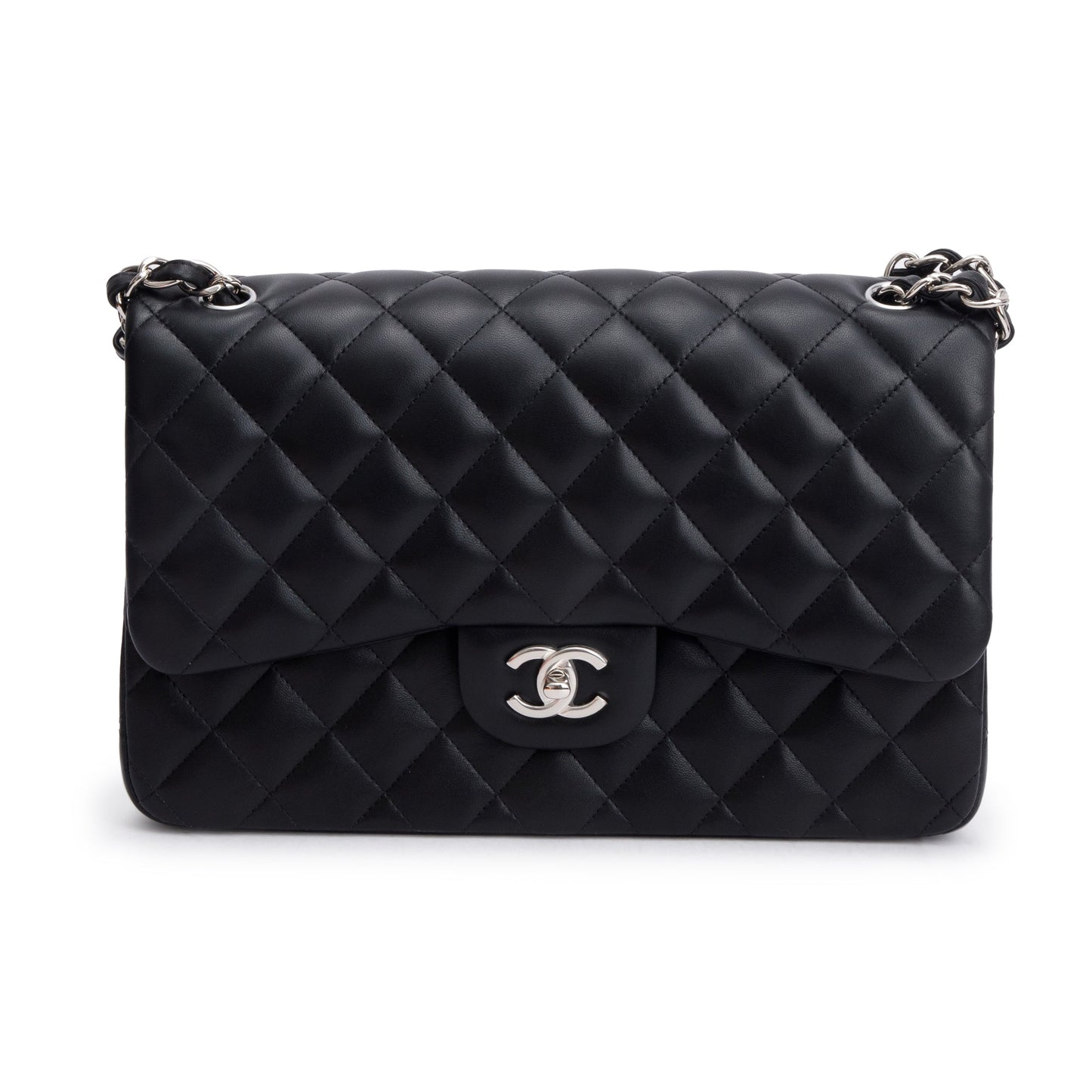 Chanel Black Quilted Lambskin Leather Classic Jumbo Double Flap Bag