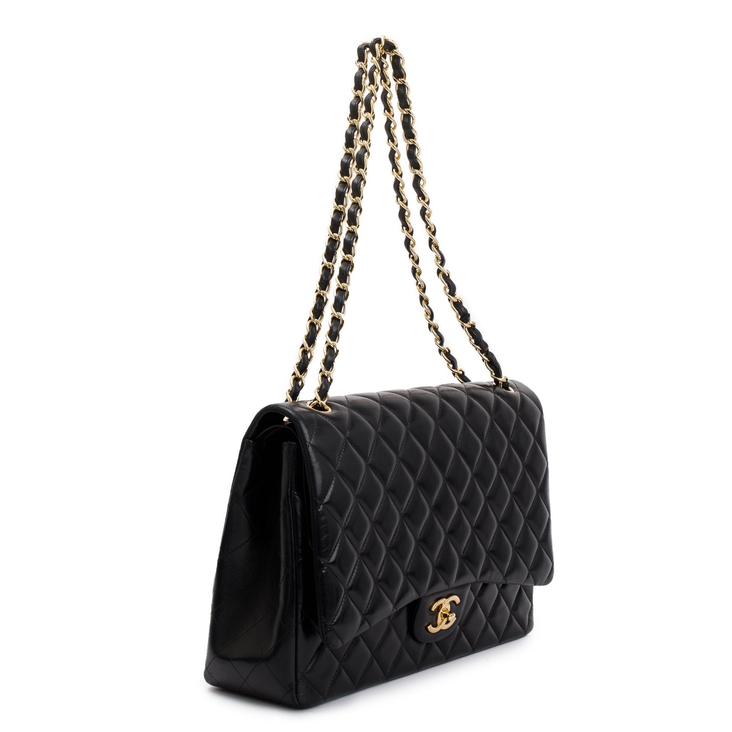 Chanel Black Quilted Lambskin Leather Classic Maxi Double Flap Bag