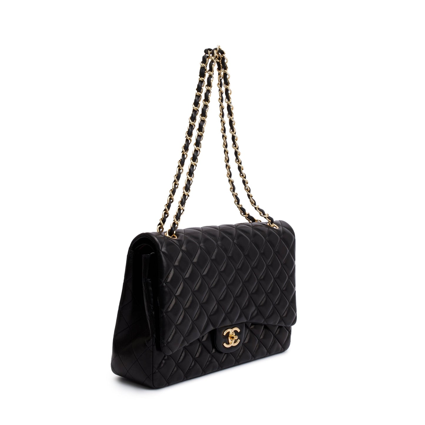 Chanel Black Quilted Lambskin Leather Classic Maxi Double Flap Bag