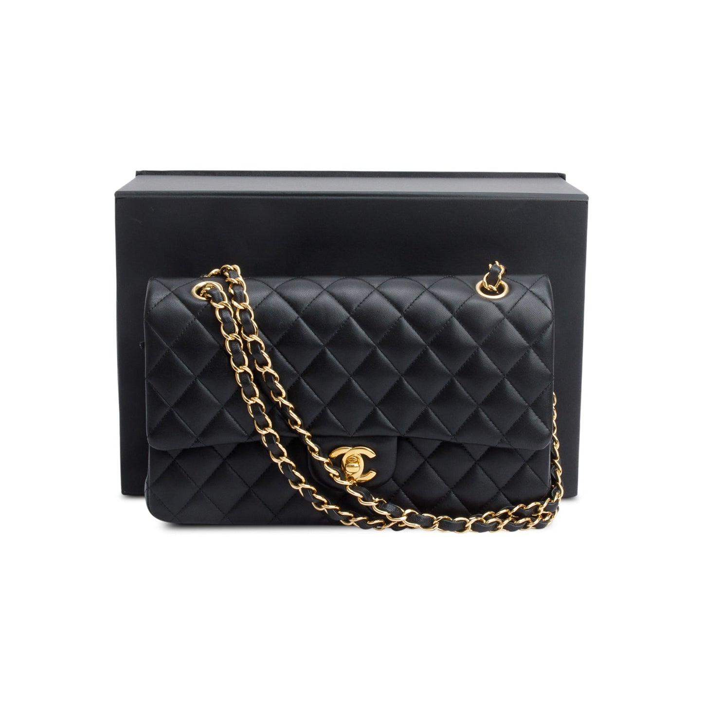 Chanel Black Quilted Lambskin Leather Classic Medium Double Flap Bag