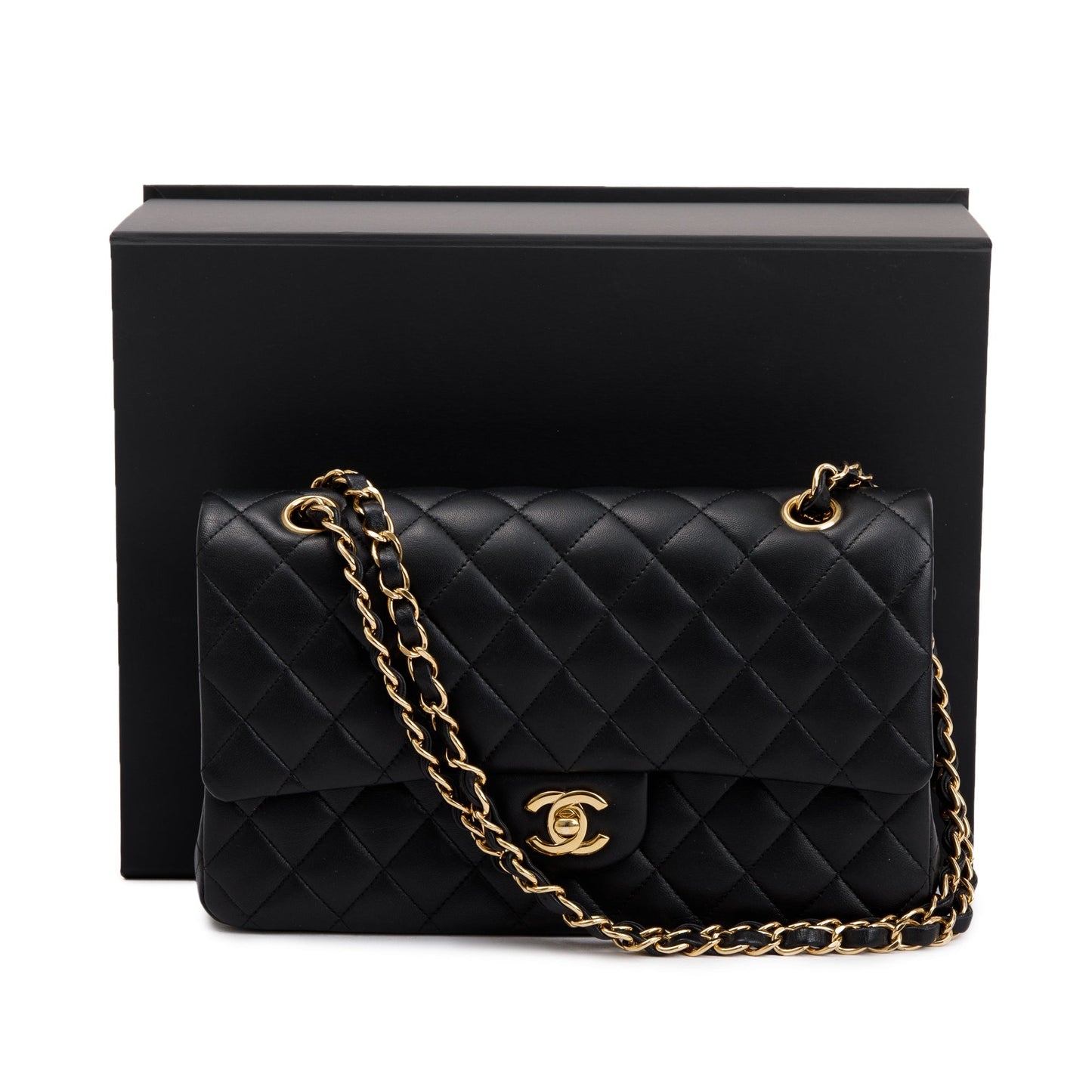 Chanel Black Quilted Lambskin Leather Classic Medium Double Flap Bag