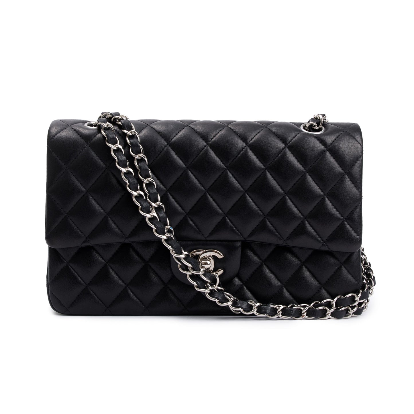 Chanel Black Quilted Lambskin Leather Classic Medium Double Flap Bag