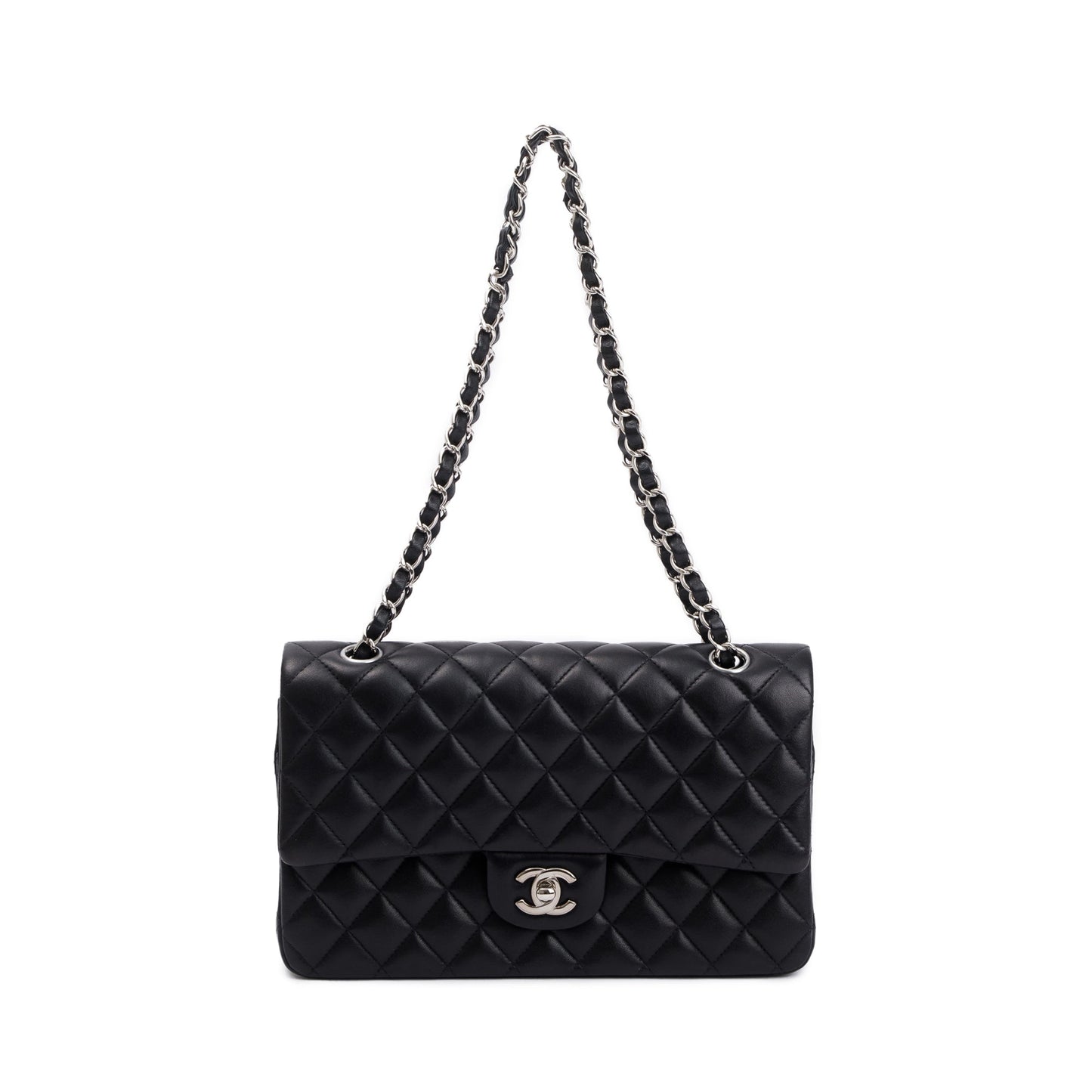 Chanel Black Quilted Lambskin Leather Classic Medium Double Flap Bag