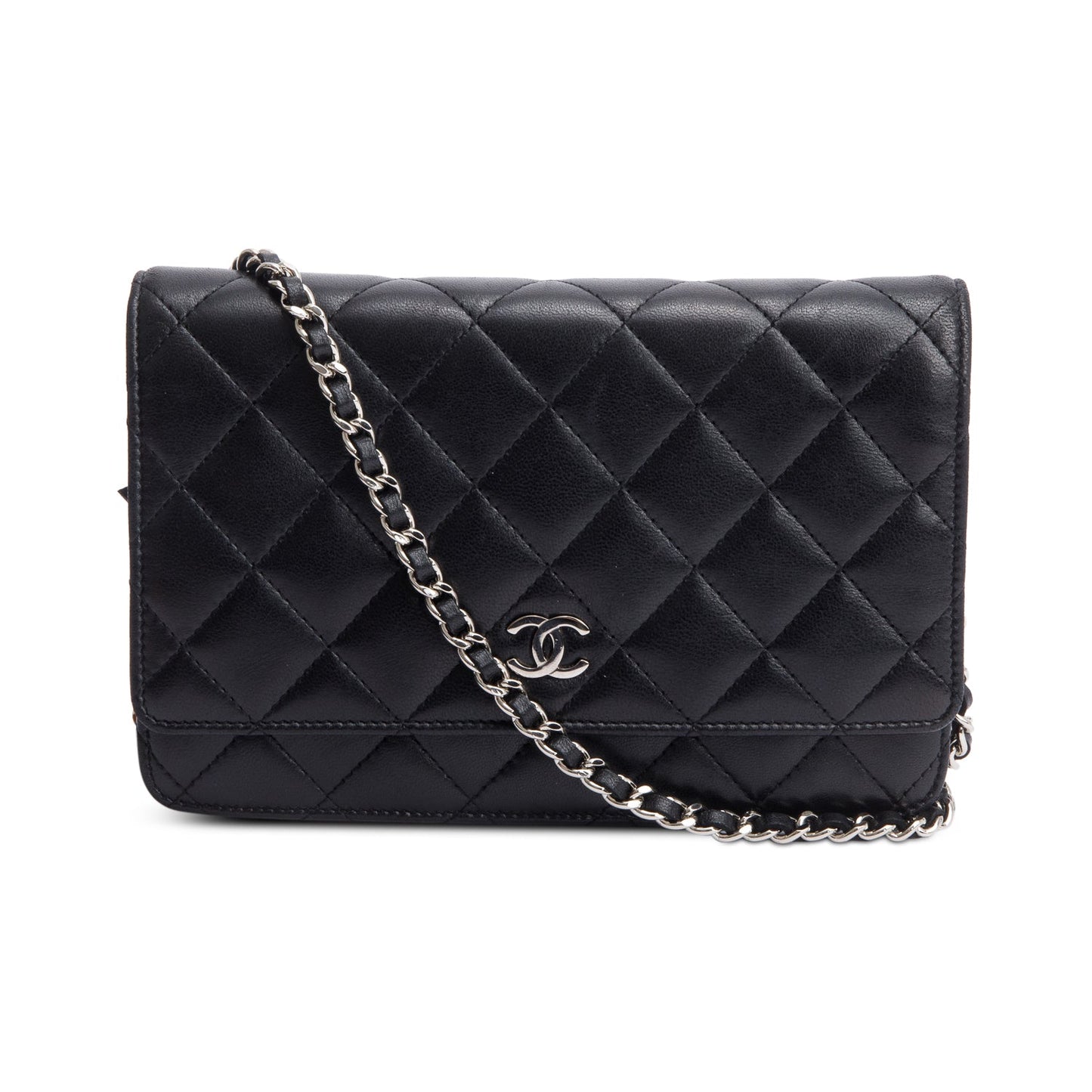 Chanel Black Quilted Lambskin Leather Classic Wallet on Chain