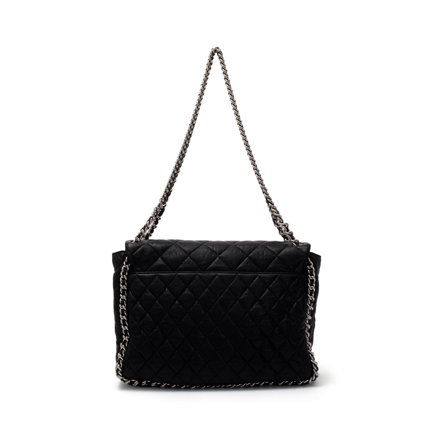 Chanel Black Quilted Lambskin Leather Maxi Chain Around Flap Bag