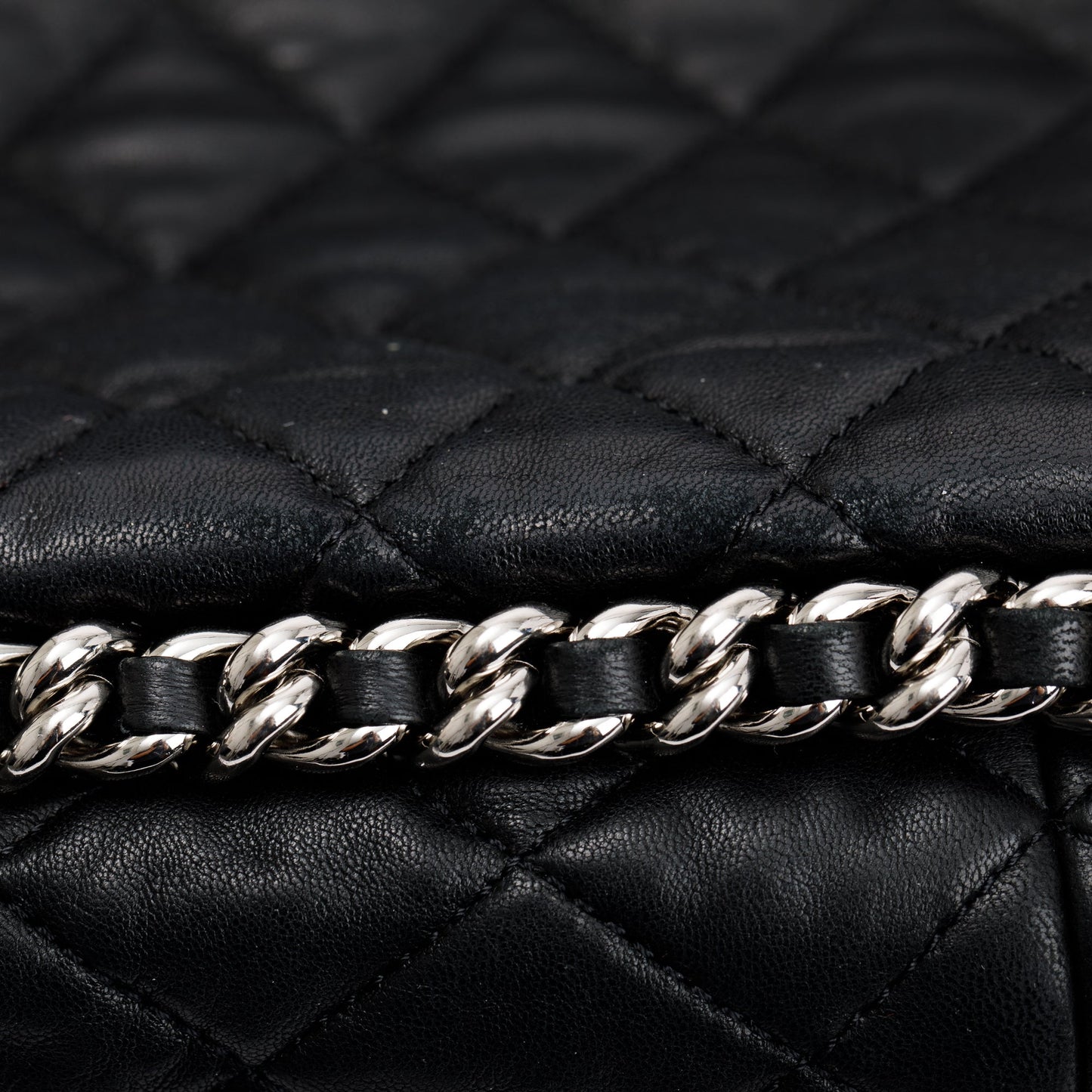 Chanel Black Quilted Lambskin Leather Maxi Chain Around Flap Bag
