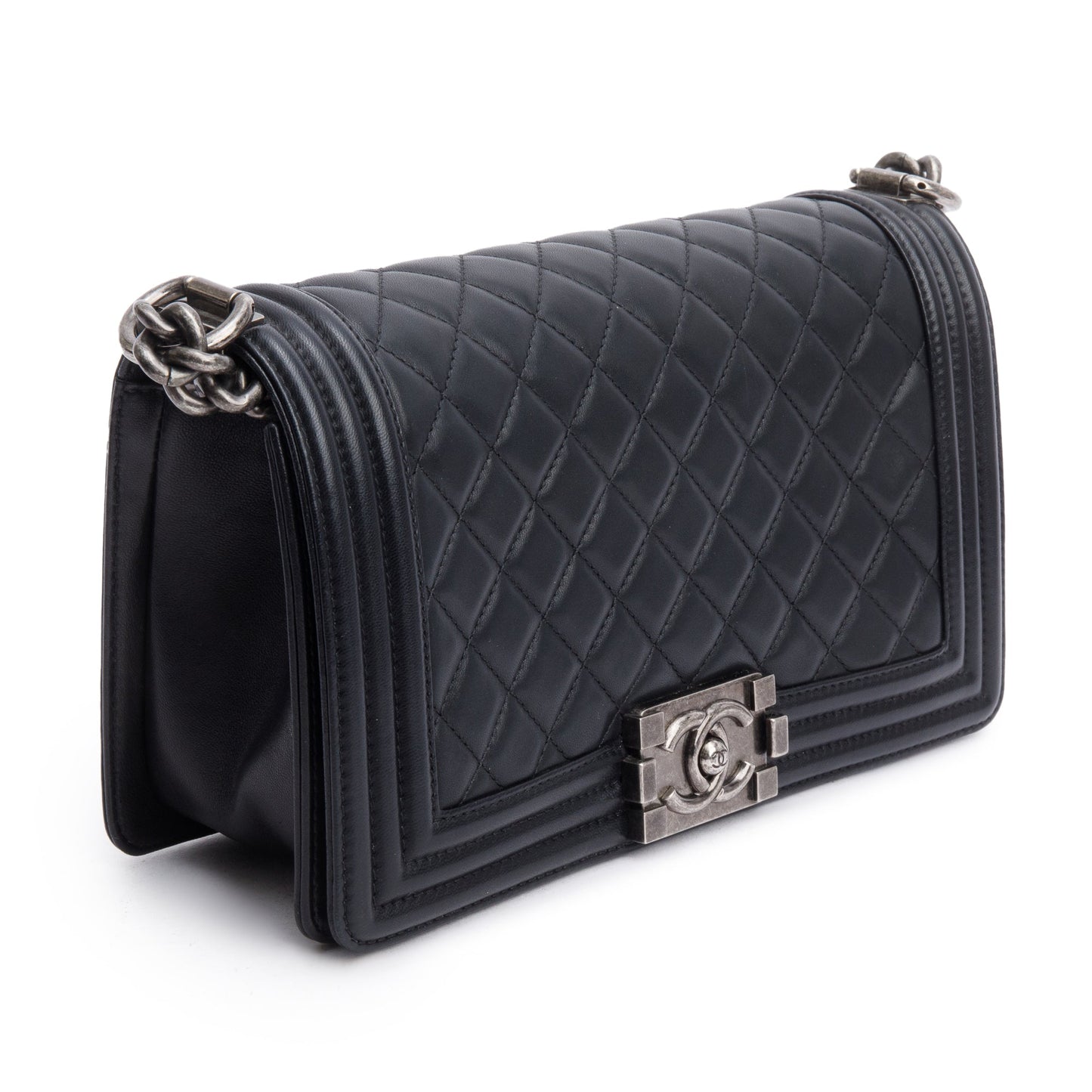 Chanel Black Quilted Lambskin Leather Medium Boy Bag
