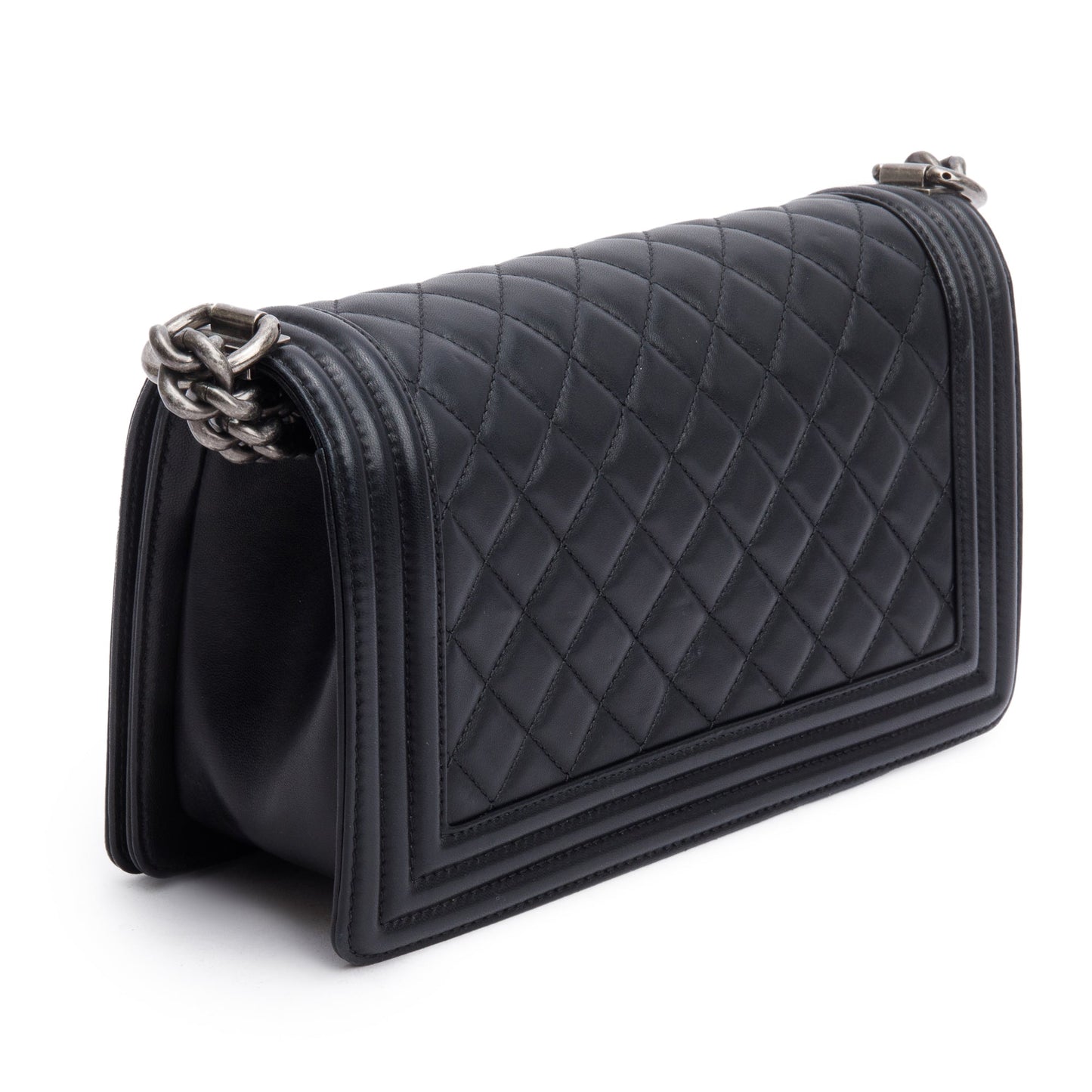 Chanel Black Quilted Lambskin Leather Medium Boy Bag