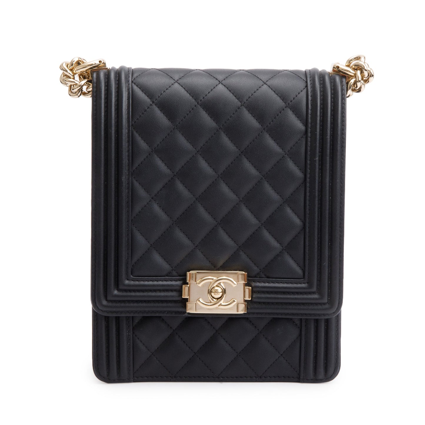 Chanel Black Quilted Lambskin Leather North/South Boy Bag