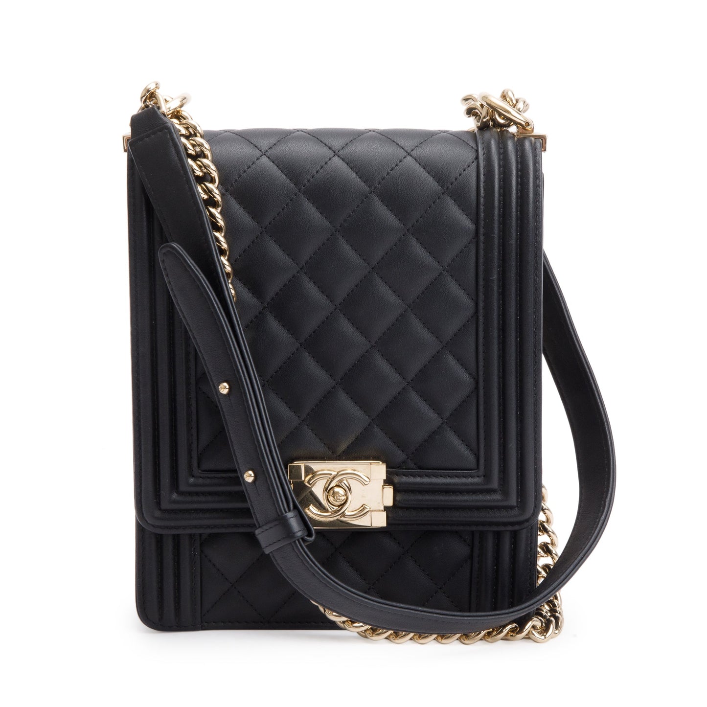 Chanel Black Quilted Lambskin Leather North/South Boy Bag