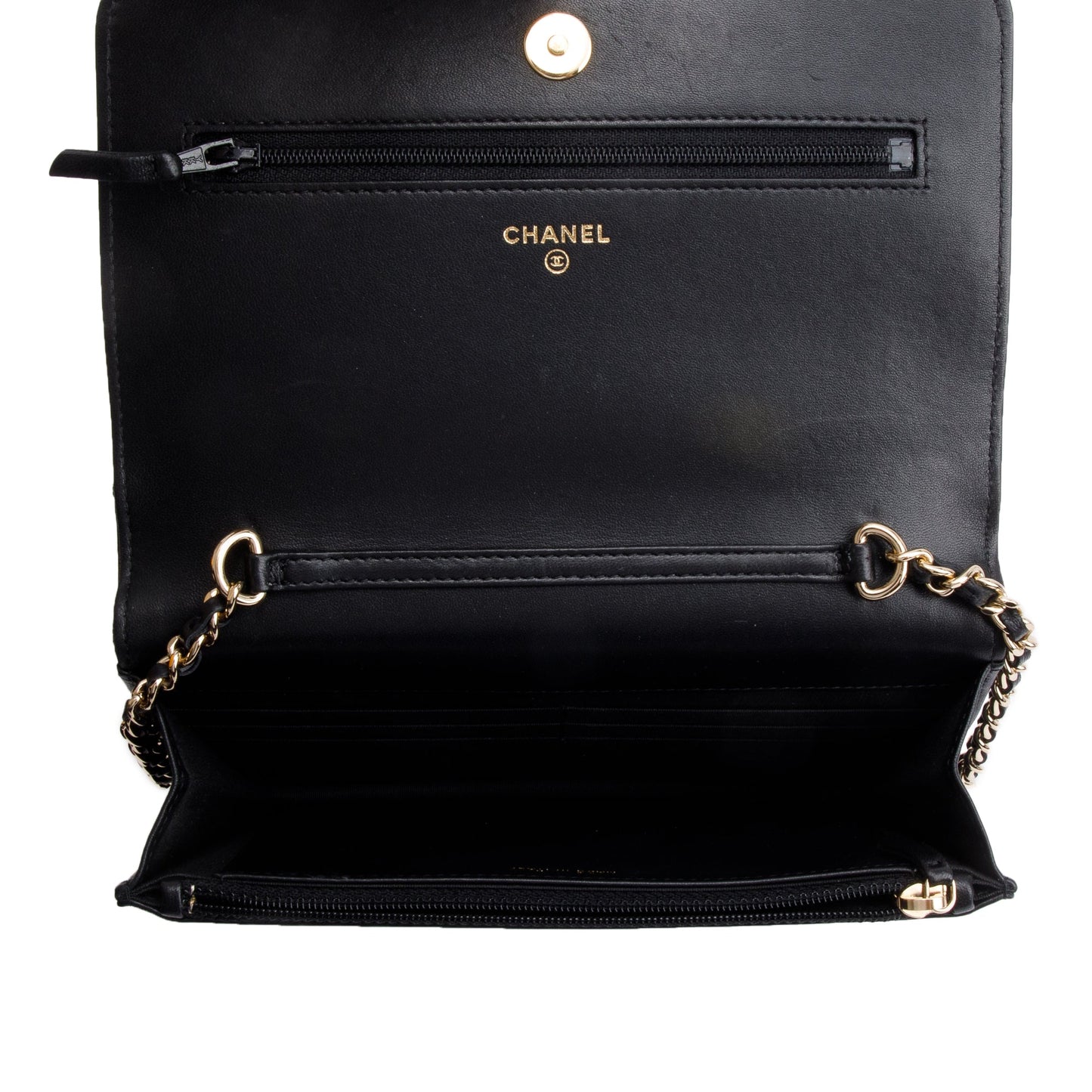 Chanel Black Quilted Lambskin Leather Pearl Wallet on Chain