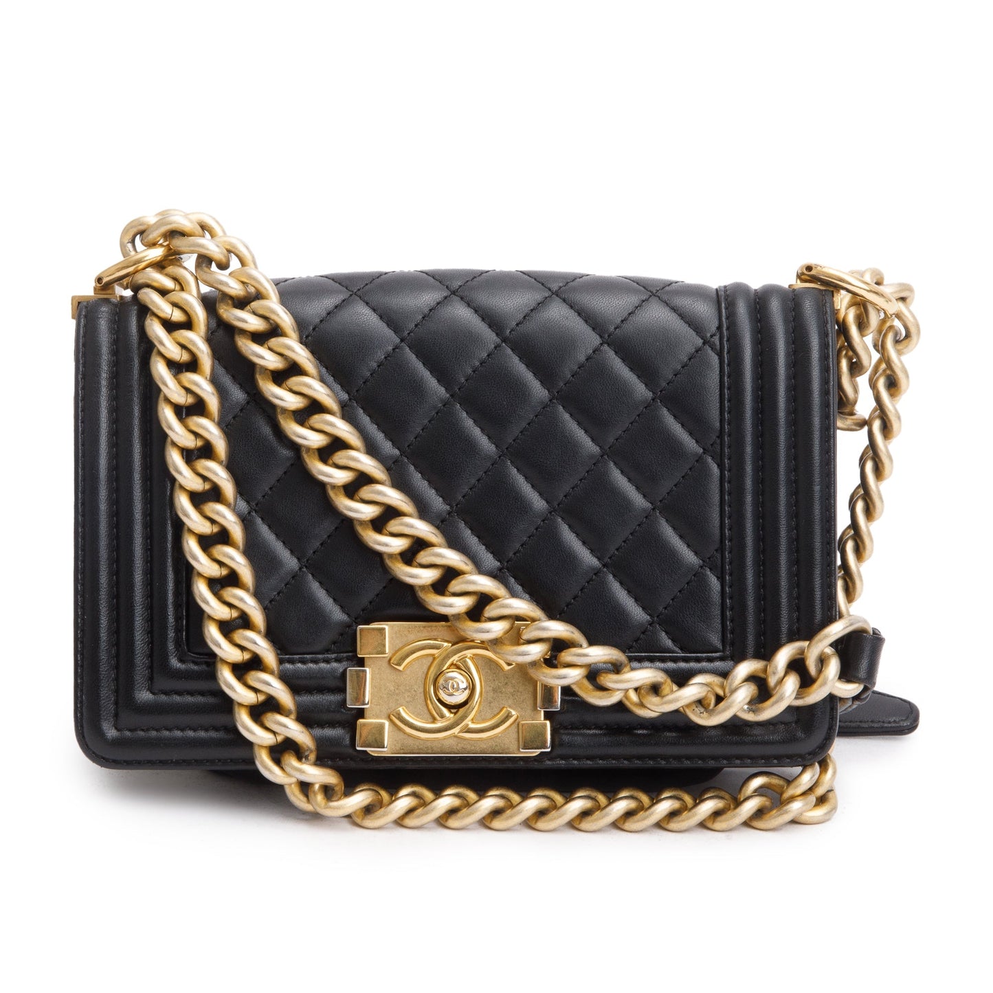 Chanel Black Quilted Lambskin Leather Small Boy Bag