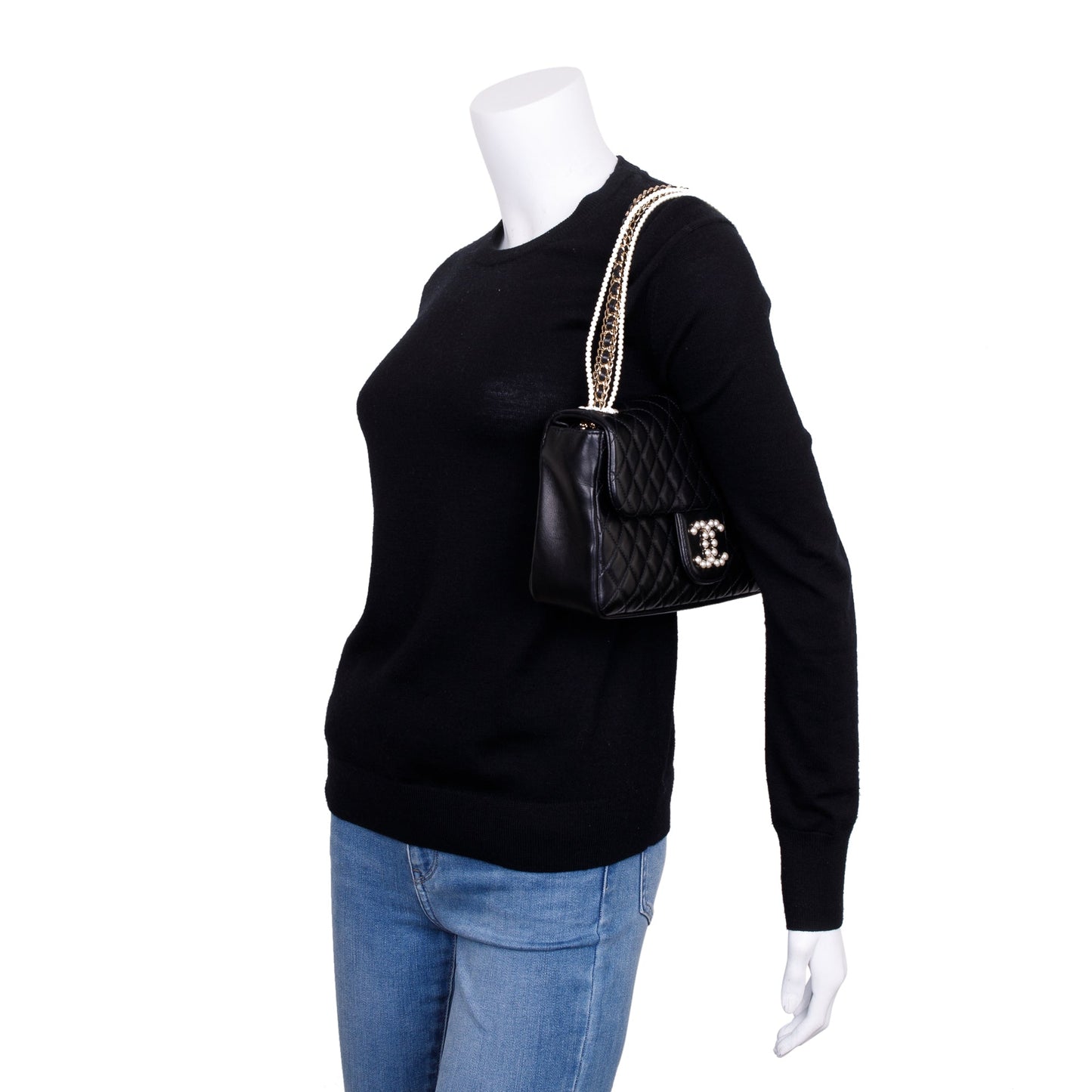 Chanel Black Quilted Lambskin Leather Westmintser Pearl Flap Bag