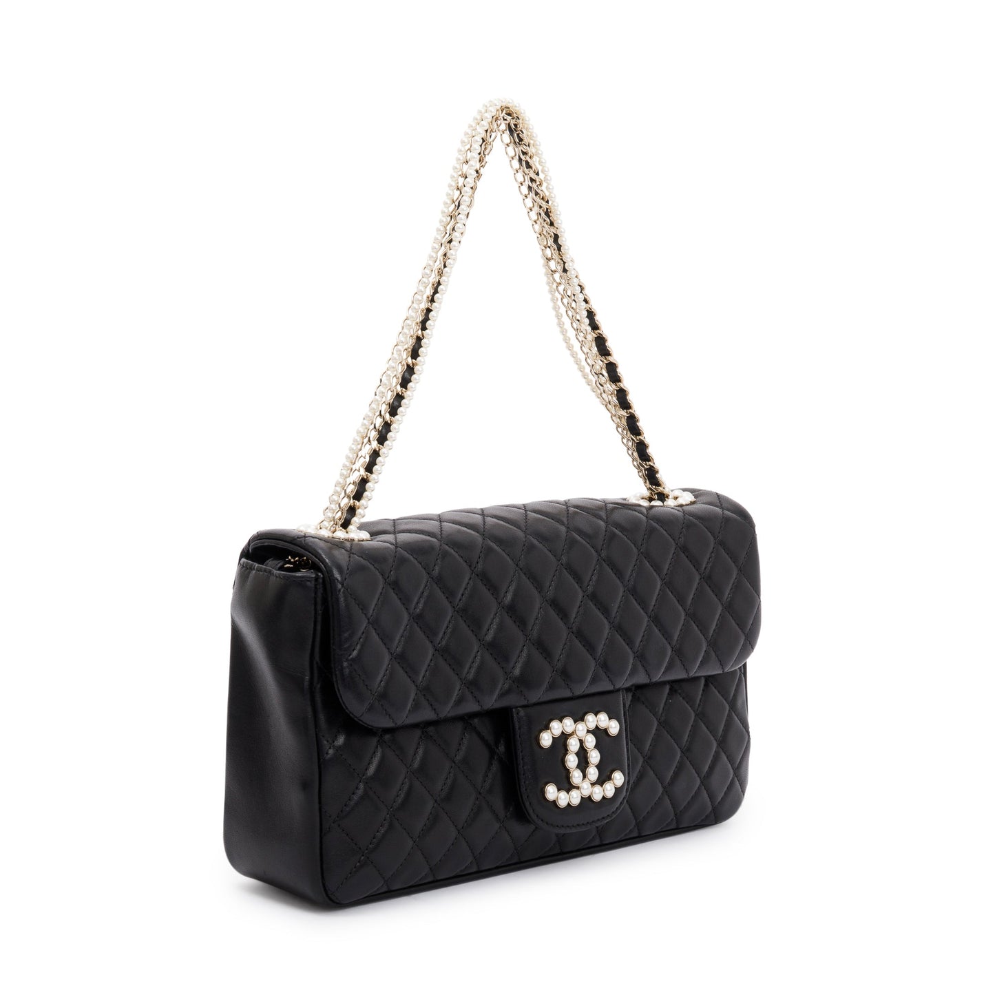 Chanel Black Quilted Lambskin Leather Westmintser Pearl Flap Bag