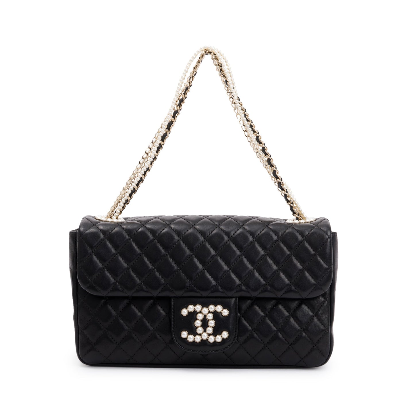 Chanel Black Quilted Lambskin Leather Westmintser Pearl Flap Bag