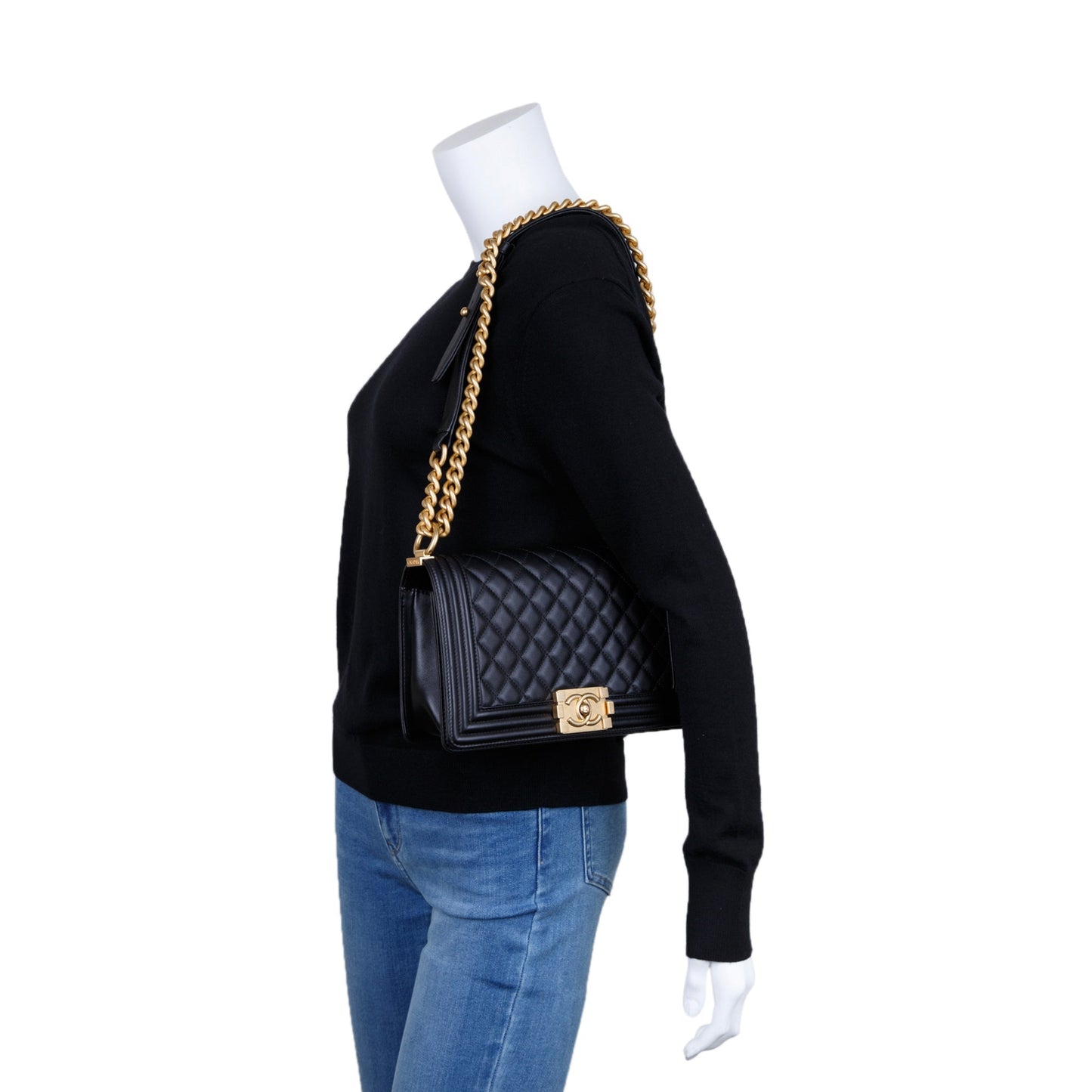 Chanel Black Quilted Lambskin Medium Boy Bag
