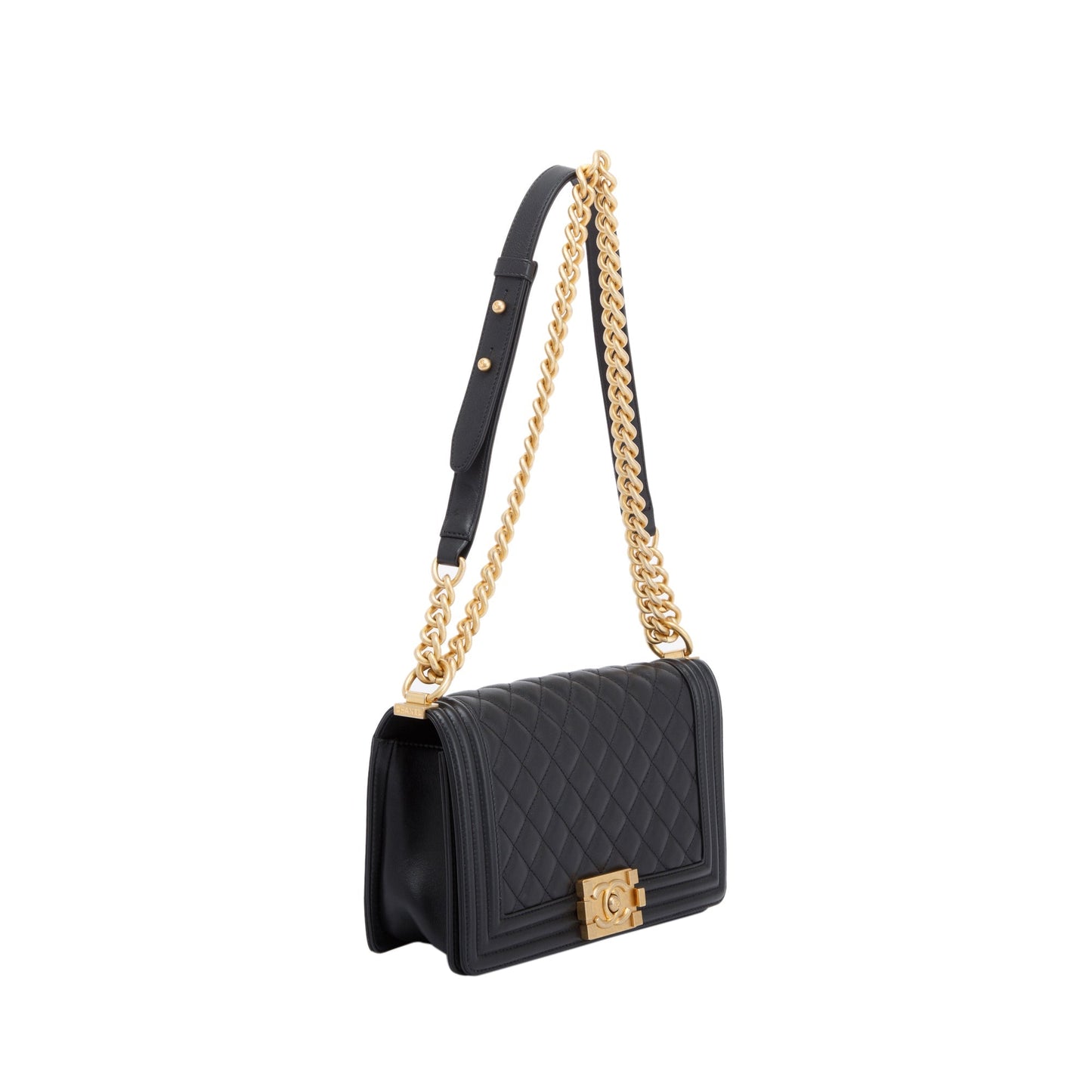 Chanel Black Quilted Lambskin Medium Boy Bag