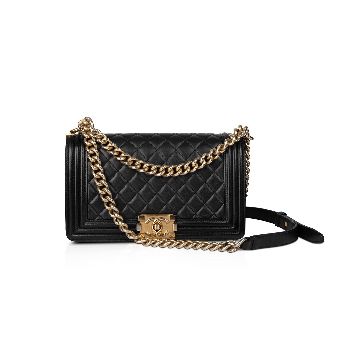 Chanel Black Quilted Lambskin Medium Boy Bag