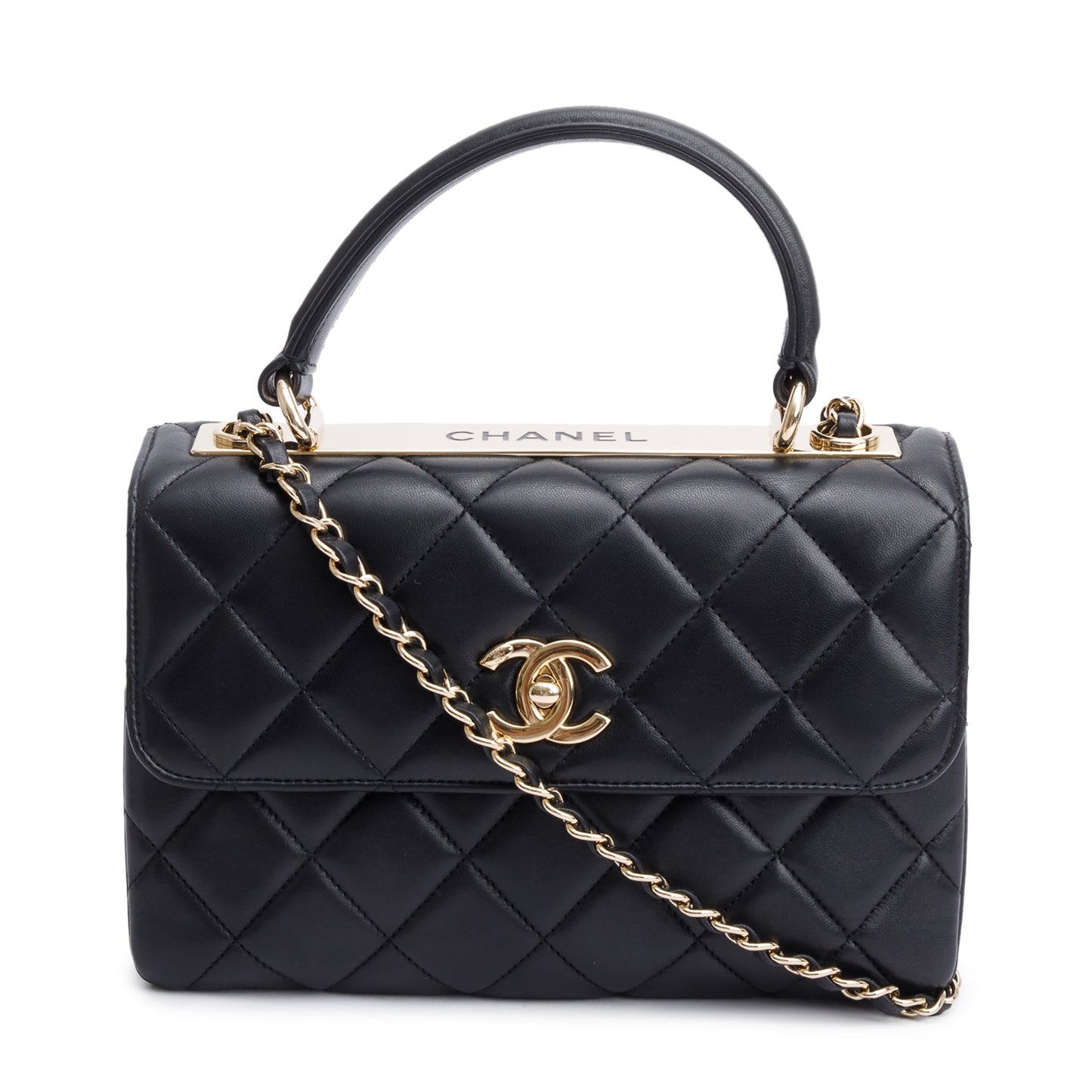 Chanel Black Quilted Lambskin Trendy CC Small Top Handle Flap Bag