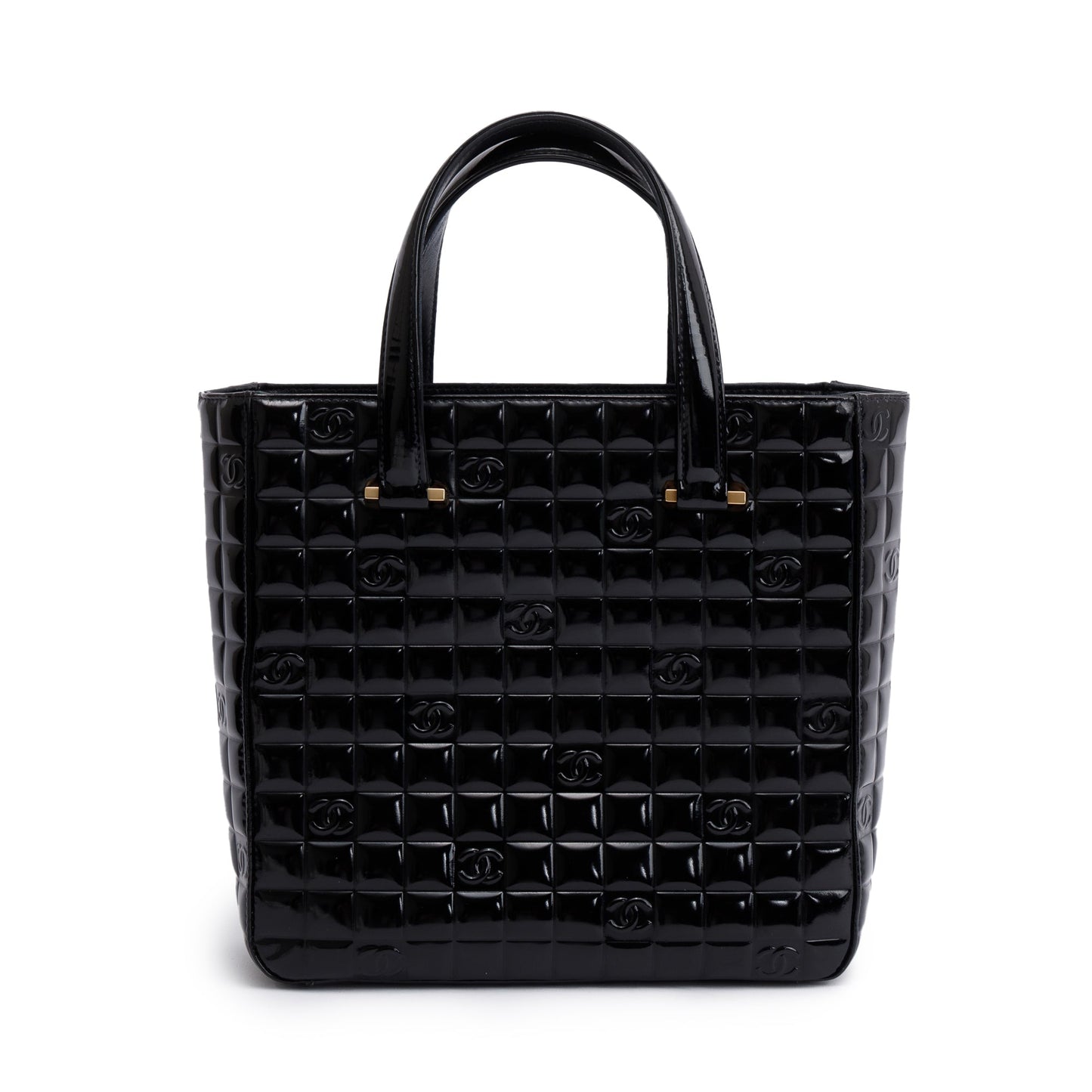 Chanel Black Quilted Patent Leather Chocolate Bar CC Tote Bag