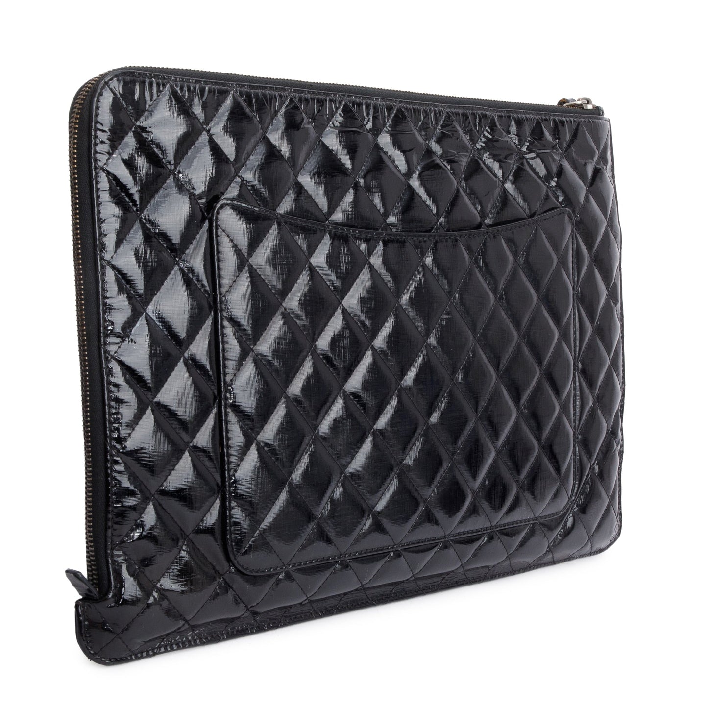 Chanel Black Quilted Patent Leather Laptop Pouch