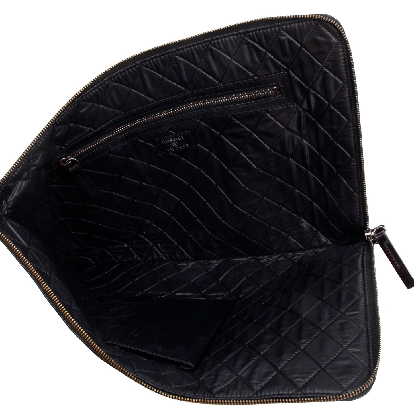 Chanel Black Quilted Patent Leather Laptop Pouch