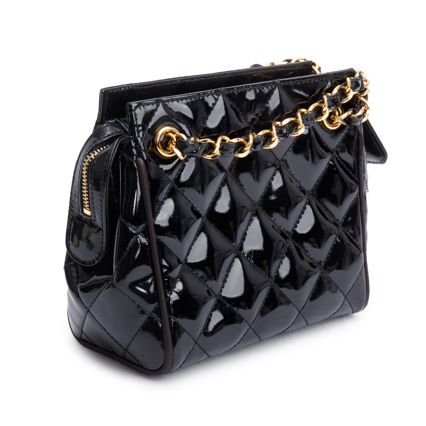 Chanel Black Quilted Patent Leather Mini Tote