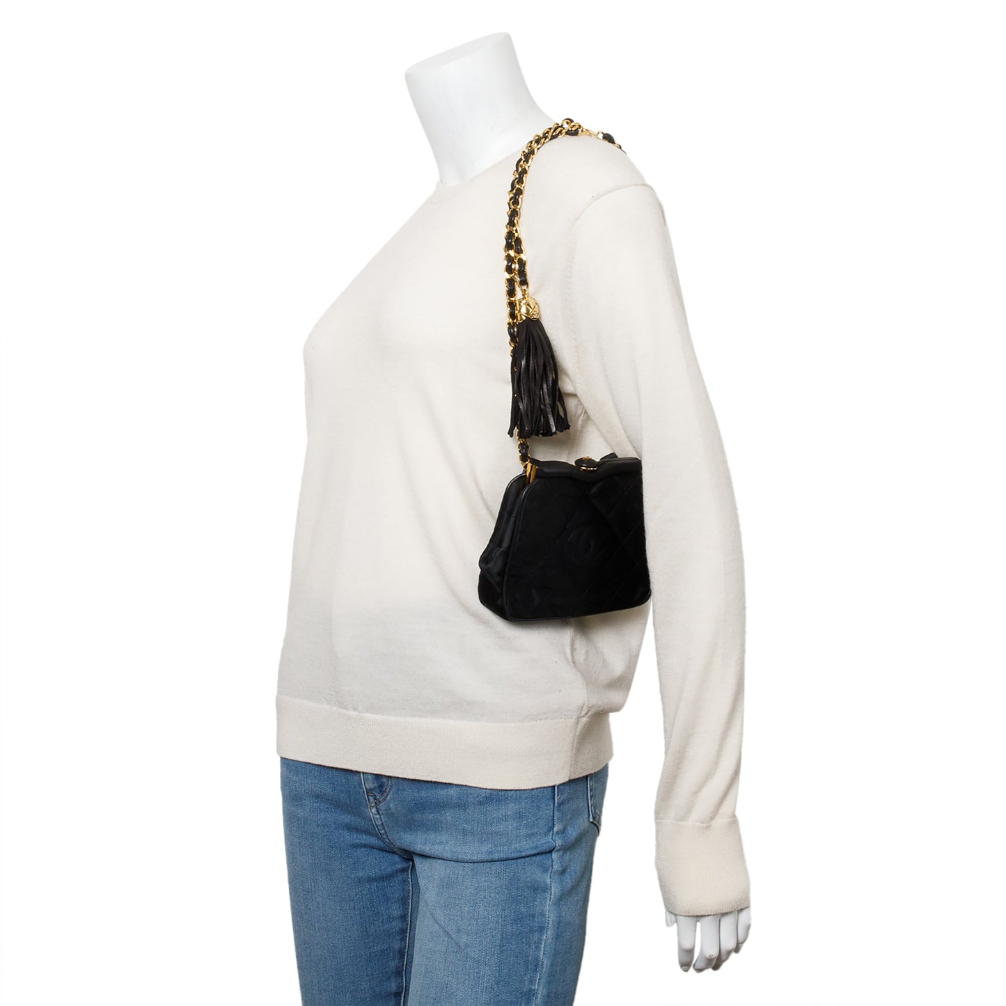 Chanel Black Quilted Satin Tassel CC Timeless Frame Shoulder Bag/Waist Bag